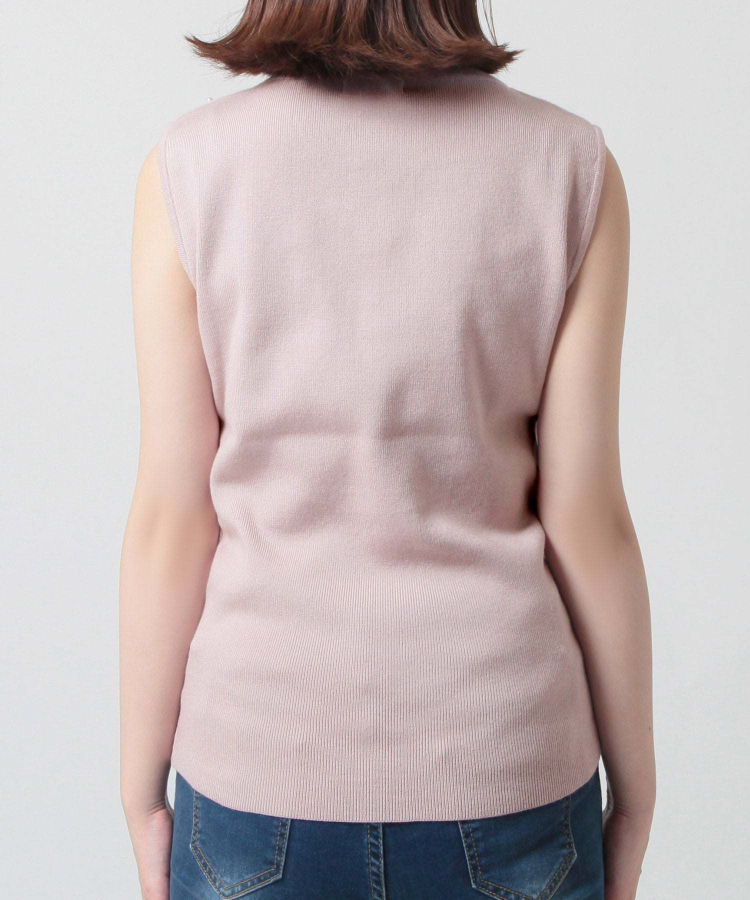 ジュリアブティック JULIA BOUTIQUE パールデコニットトップス [24521 ノースリーブ ミドル丈 Uネック レディース ブラック 黒 グレー ピンク ホワイト 白 ]