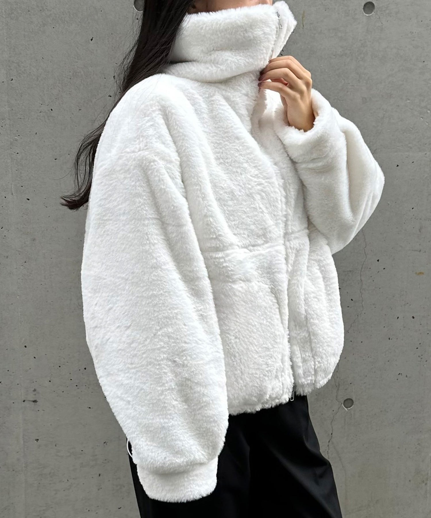 ジュノア JUNOAH 2wayカラージップ中綿ファーコート,アイボリー