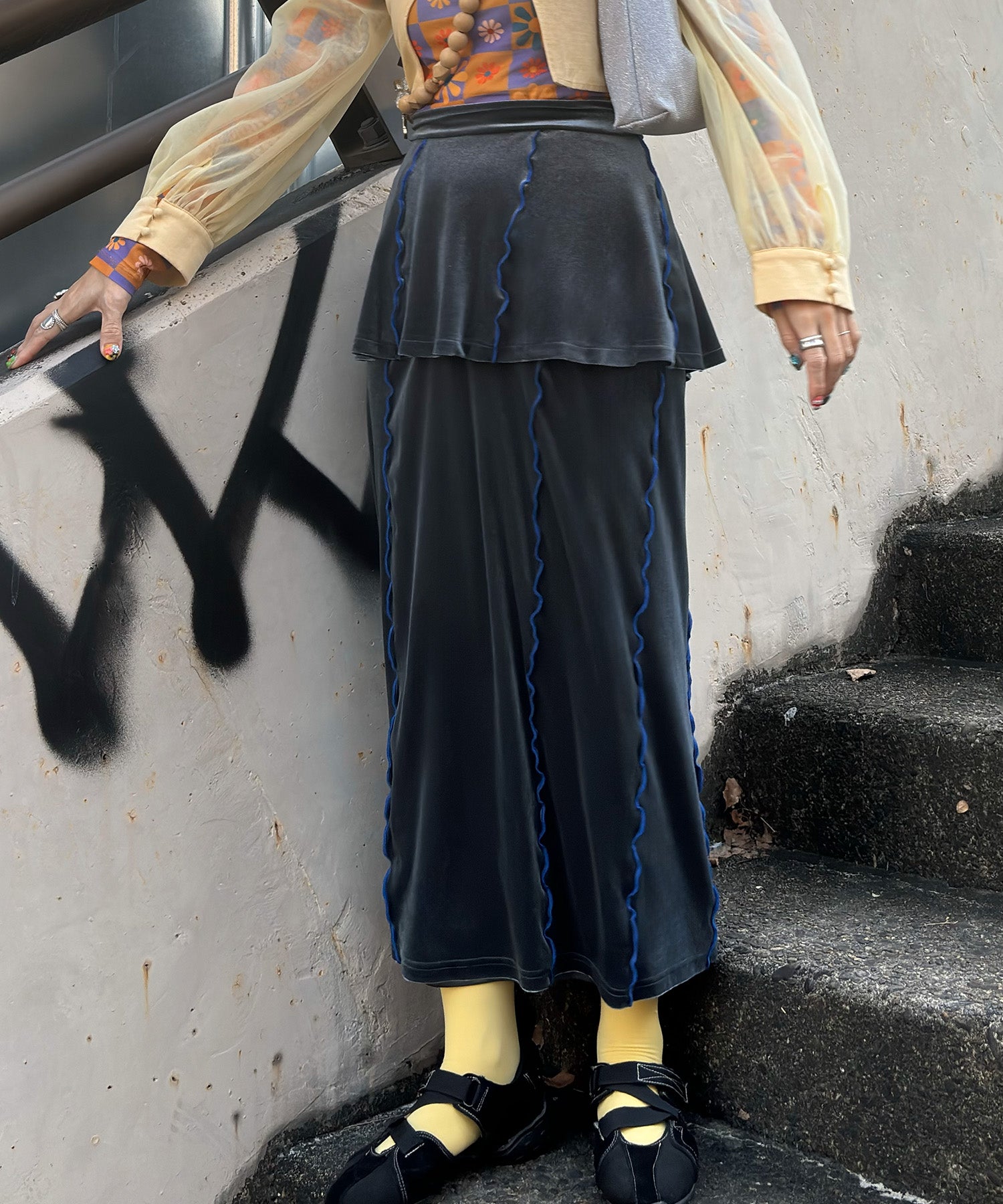 ジュノア JUNOAH 配色メロウベロアレイヤードスカート