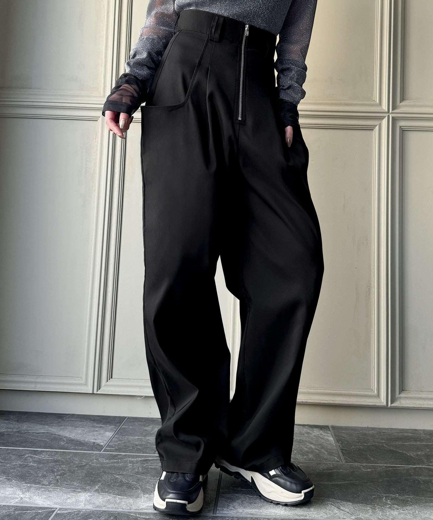 ジュノア JUNOAH ビッグポケットデザインフロントジップパンツ