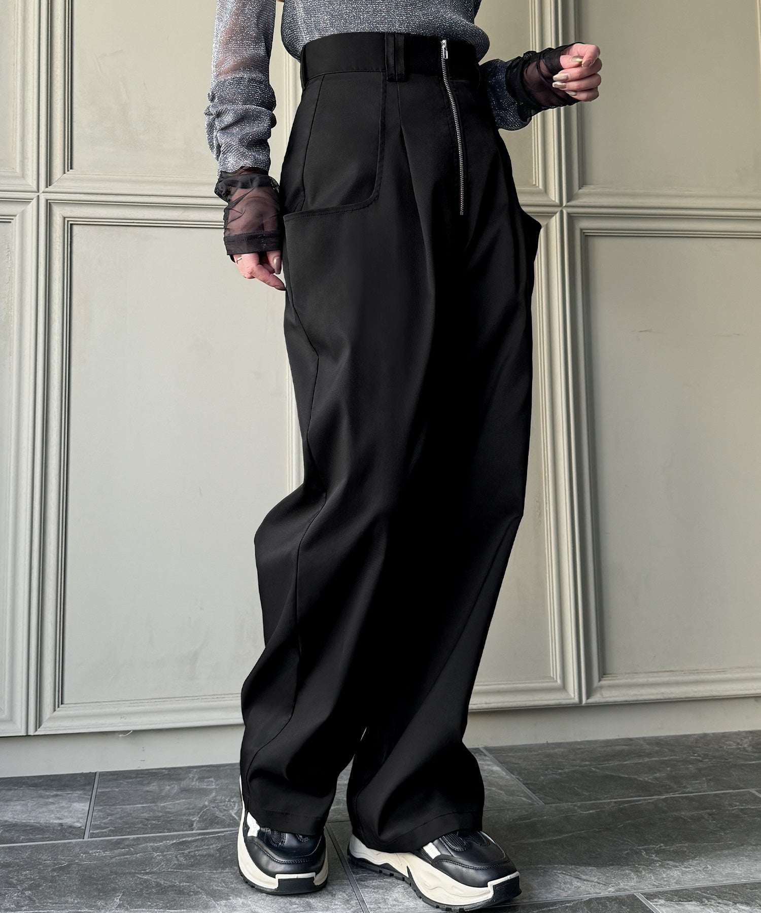 ジュノア JUNOAH ビッグポケットデザインフロントジップパンツ