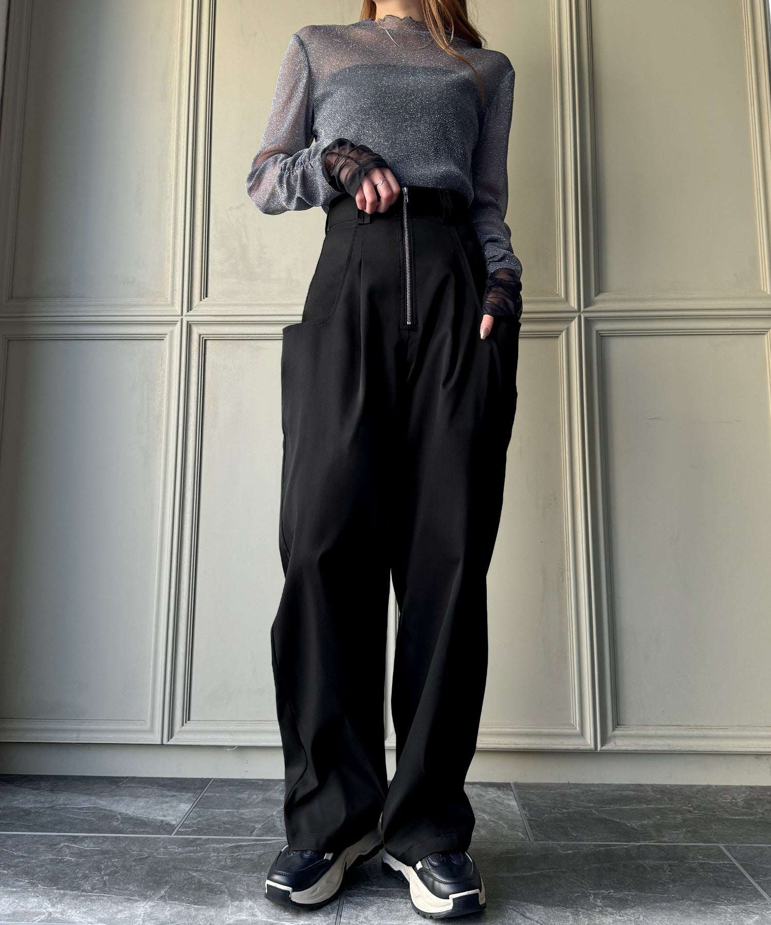 ジュノア JUNOAH ビッグポケットデザインフロントジップパンツ