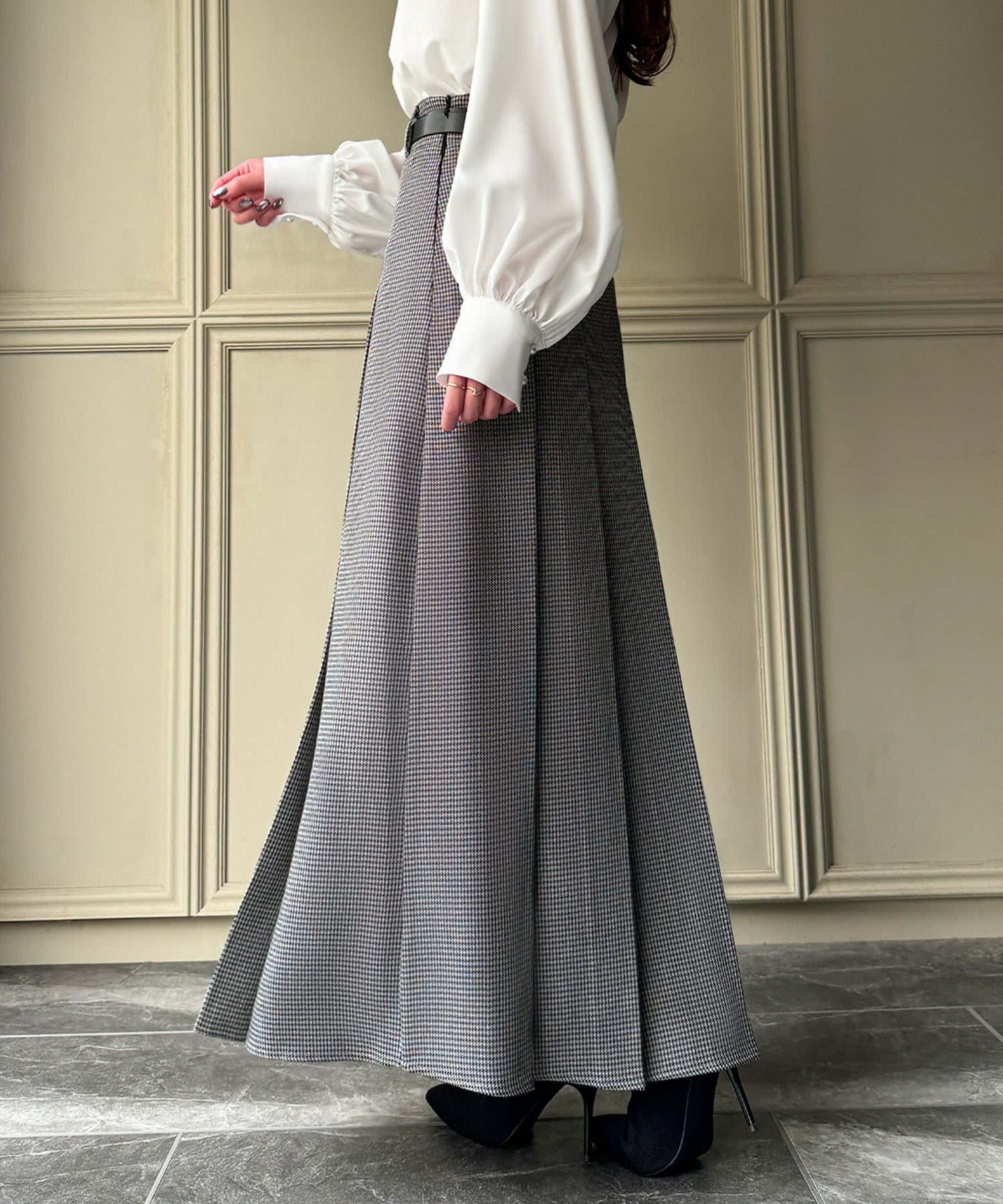 ジュノア JUNOAH 千鳥チェックロングプリーツスカート