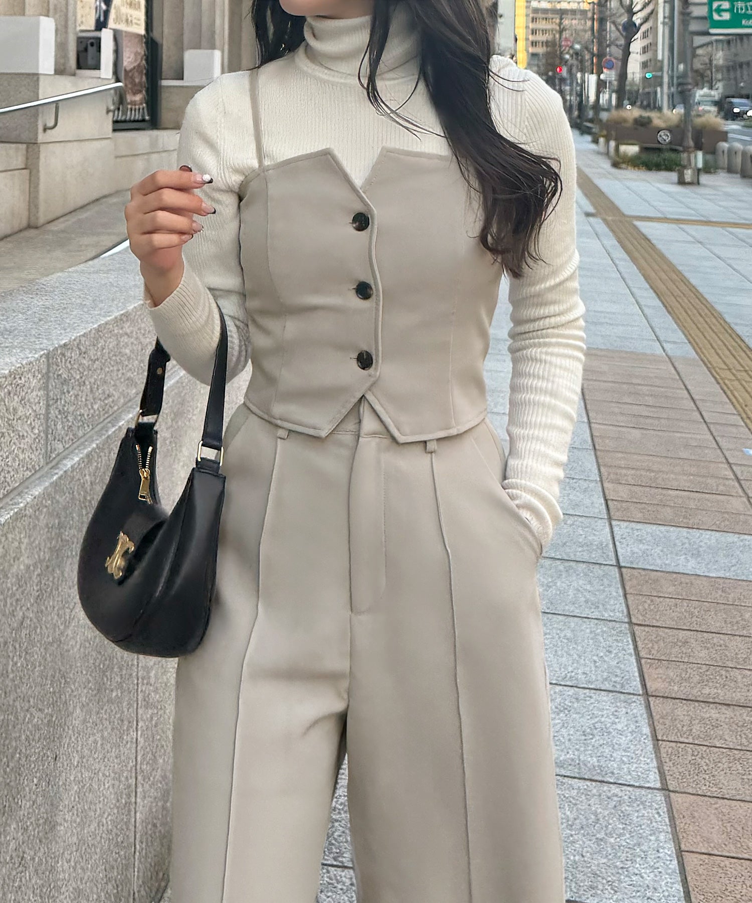 JUNOAH Back Lace-Up Bustier + Slacks Pants Set