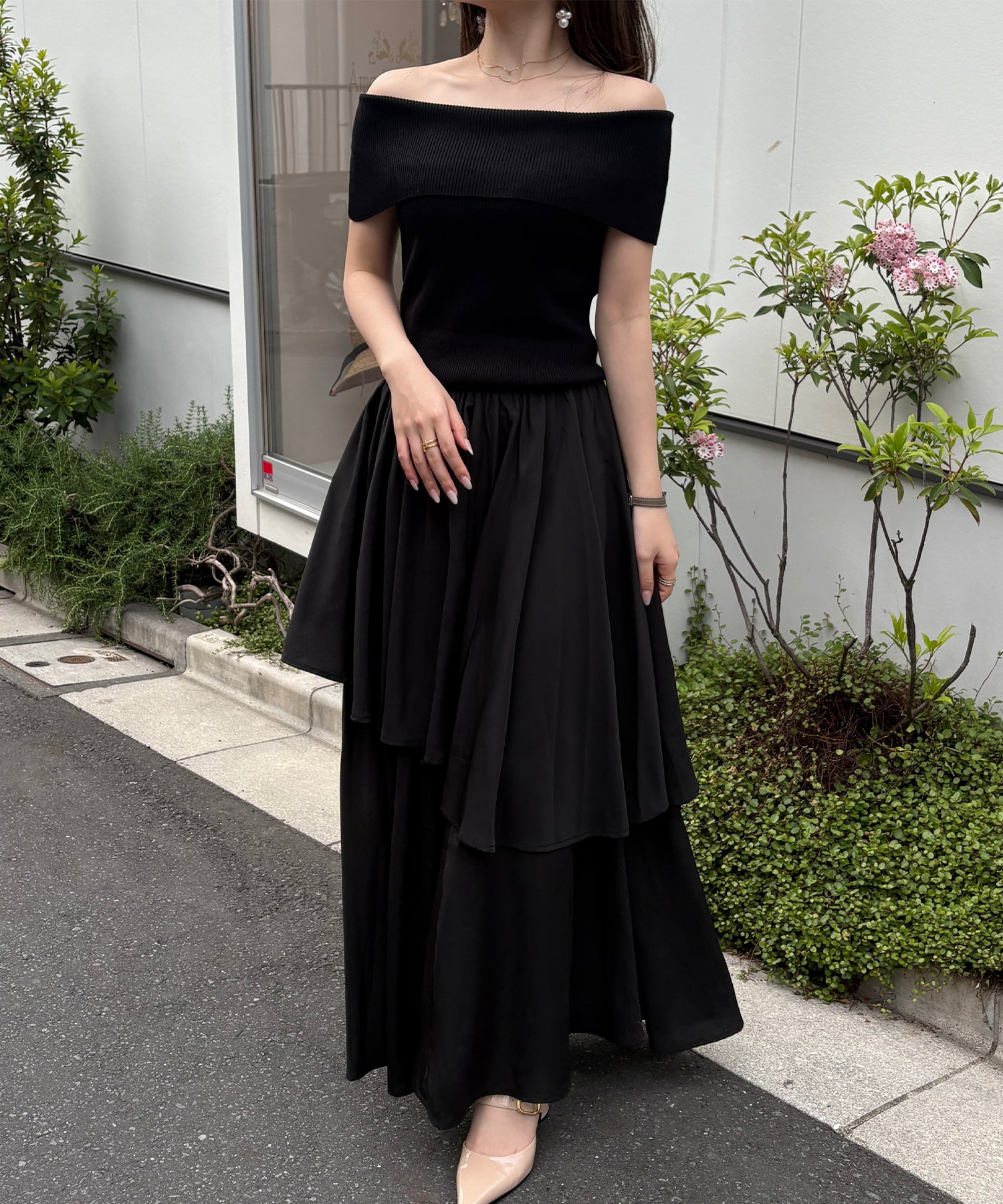 ジュノア JUNOAH オフショルニットドッキングイレヘムワンピース （Aブラック） Aブラック