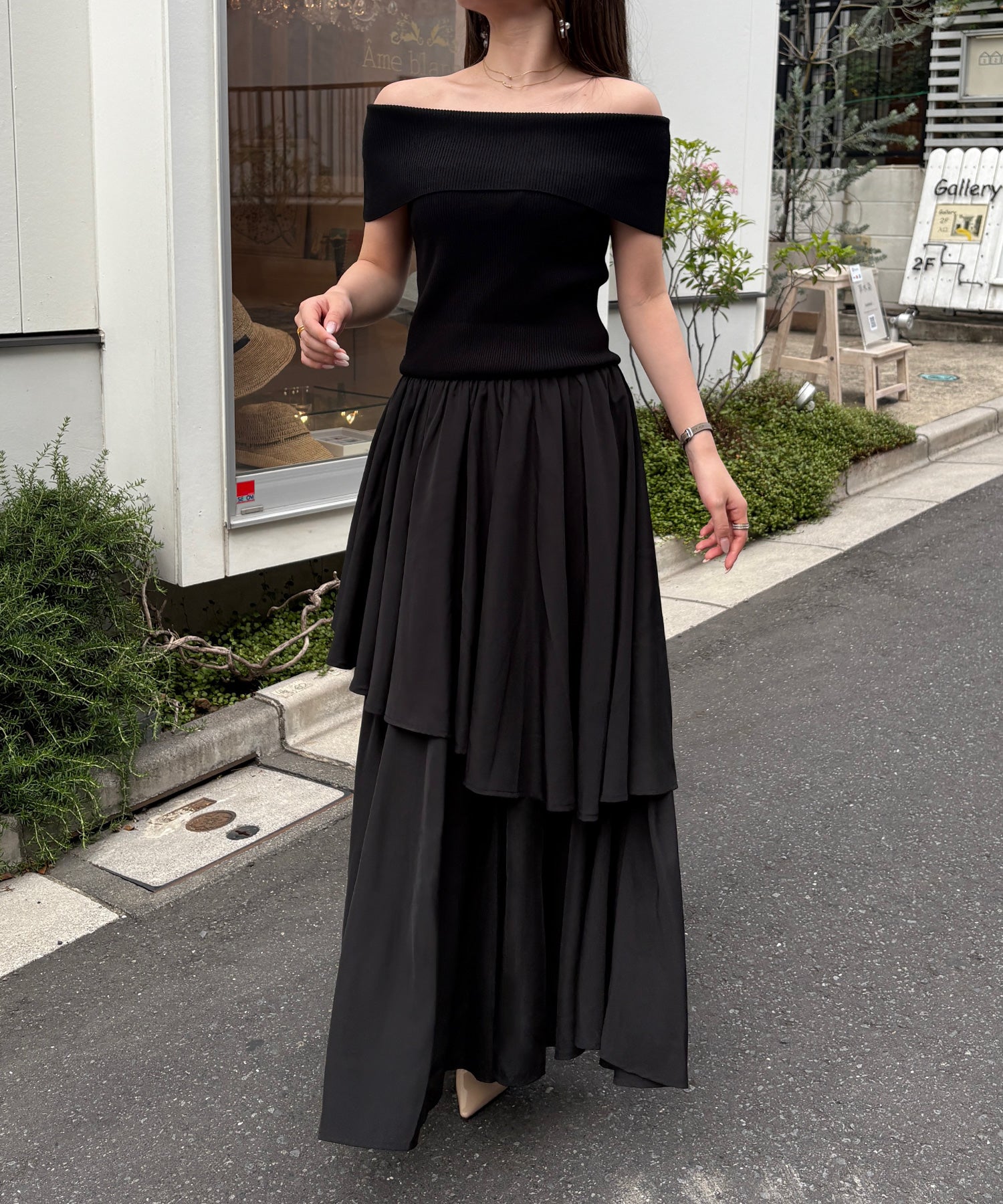 ジュノア JUNOAH オフショルニットドッキングイレヘムワンピース （Aブラック） Aブラック