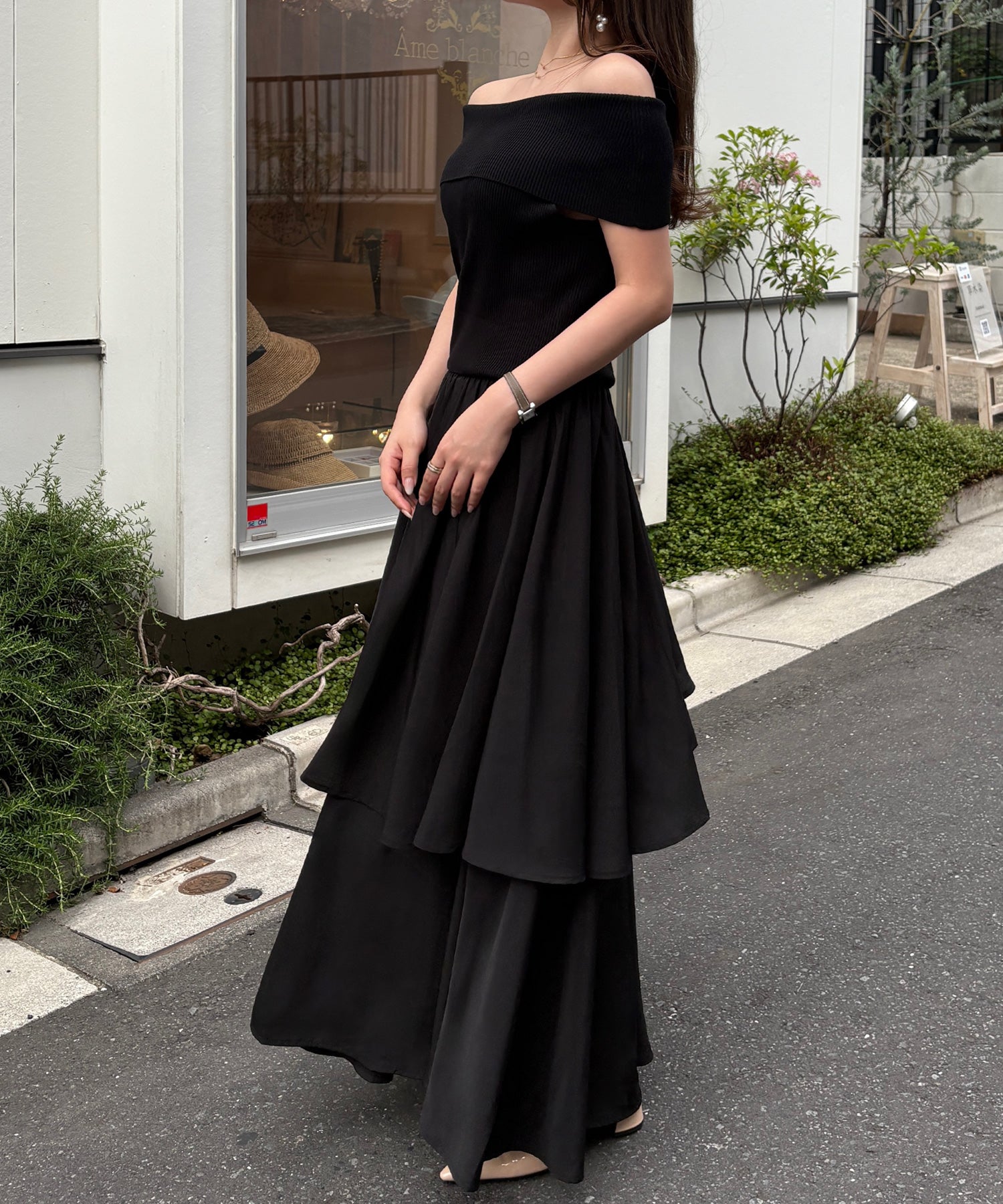 ジュノア JUNOAH オフショルニットドッキングイレヘムワンピース （Aブラック） Aブラック