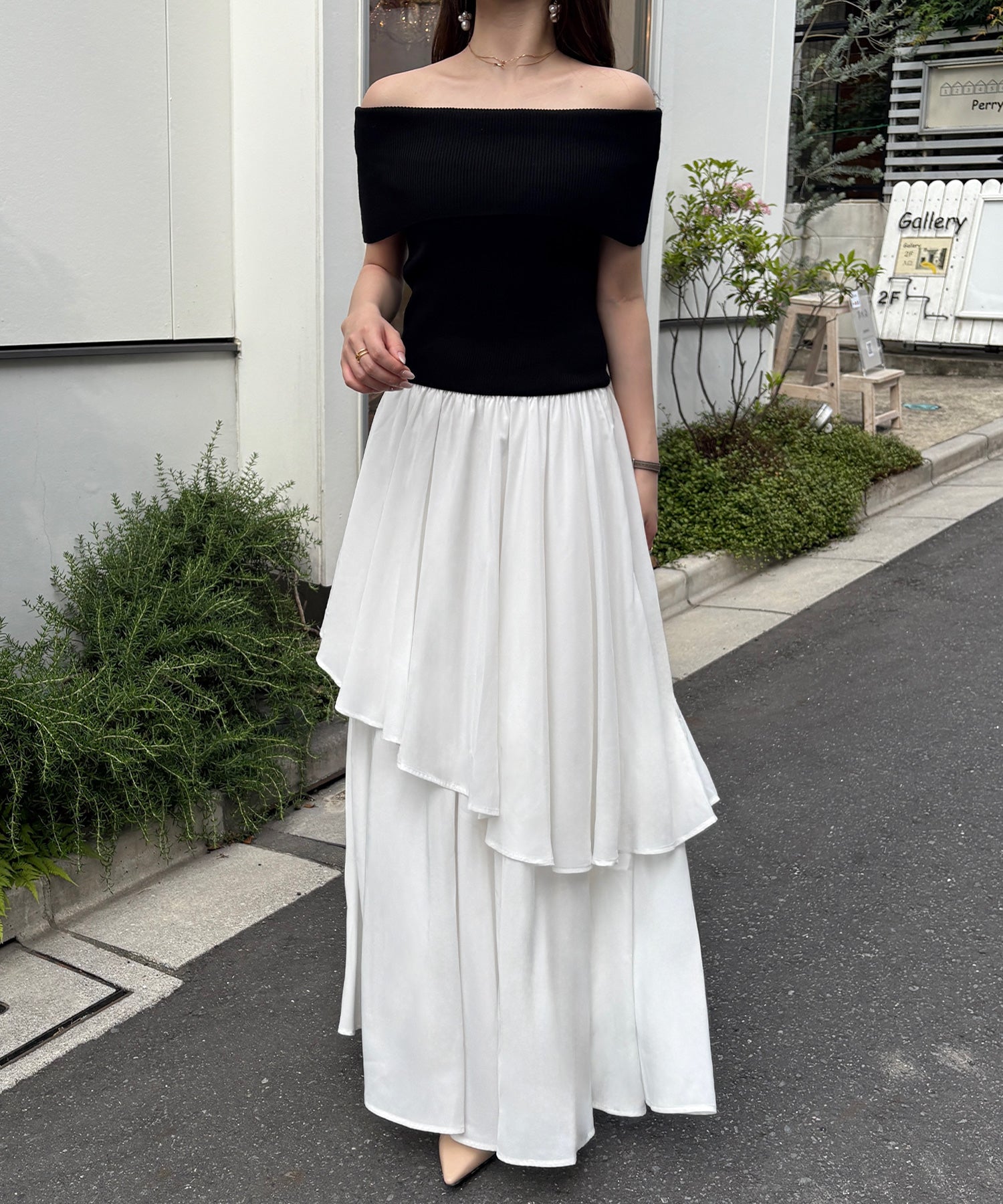 ジュノア JUNOAH オフショルニットドッキングイレヘムワンピース （Bブラック） Bブラック