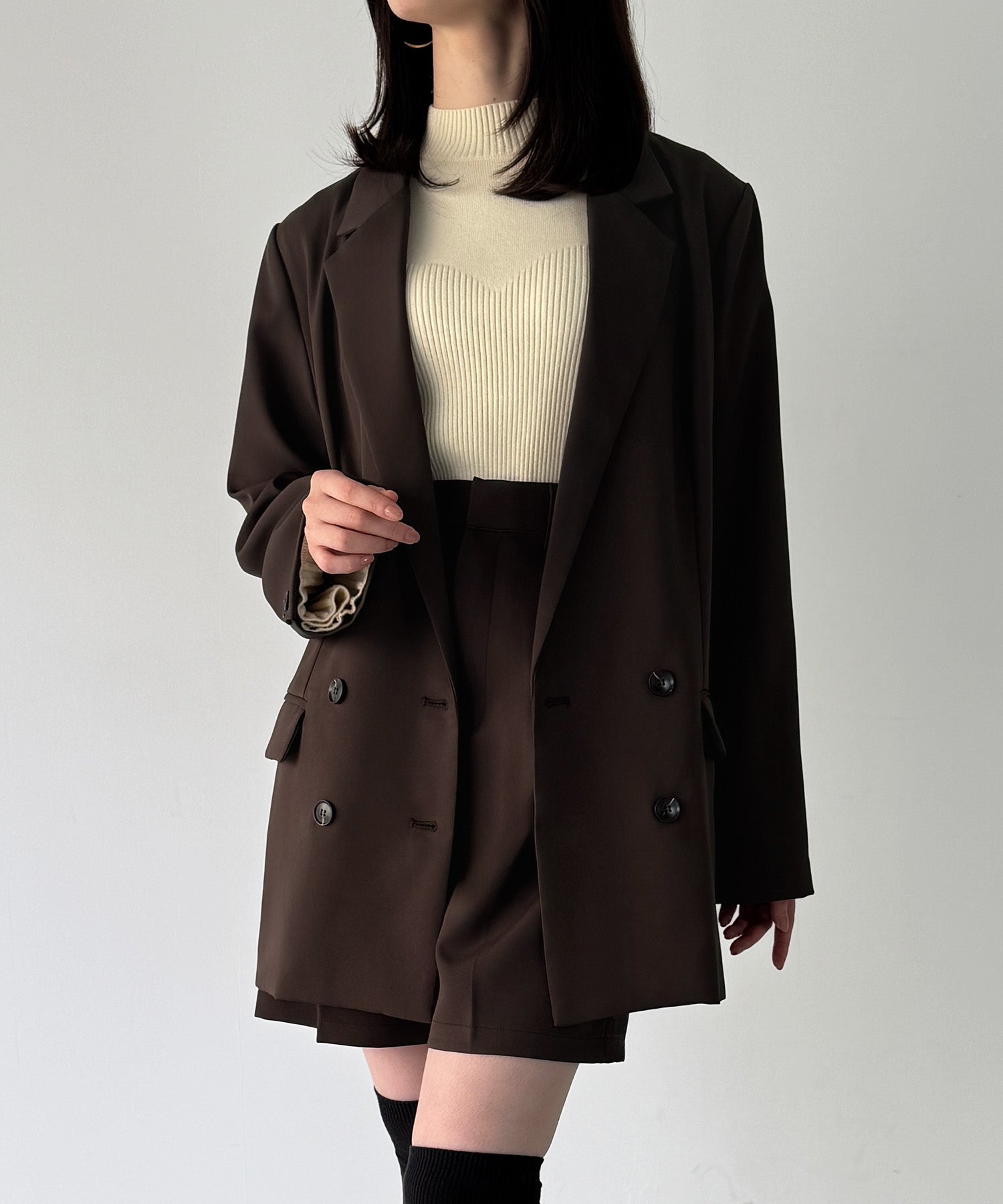 ジュノア JUNOAH バックリボンテーラードジャケット＋ショートパンツSET （ダークブラウン） ダークブラウン