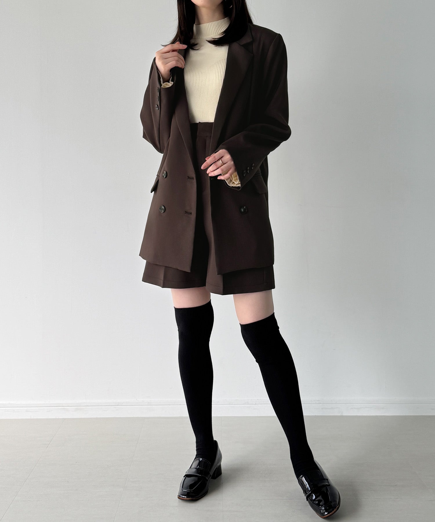 ジュノア JUNOAH バックリボンテーラードジャケット＋ショートパンツSET （ダークブラウン） ダークブラウン