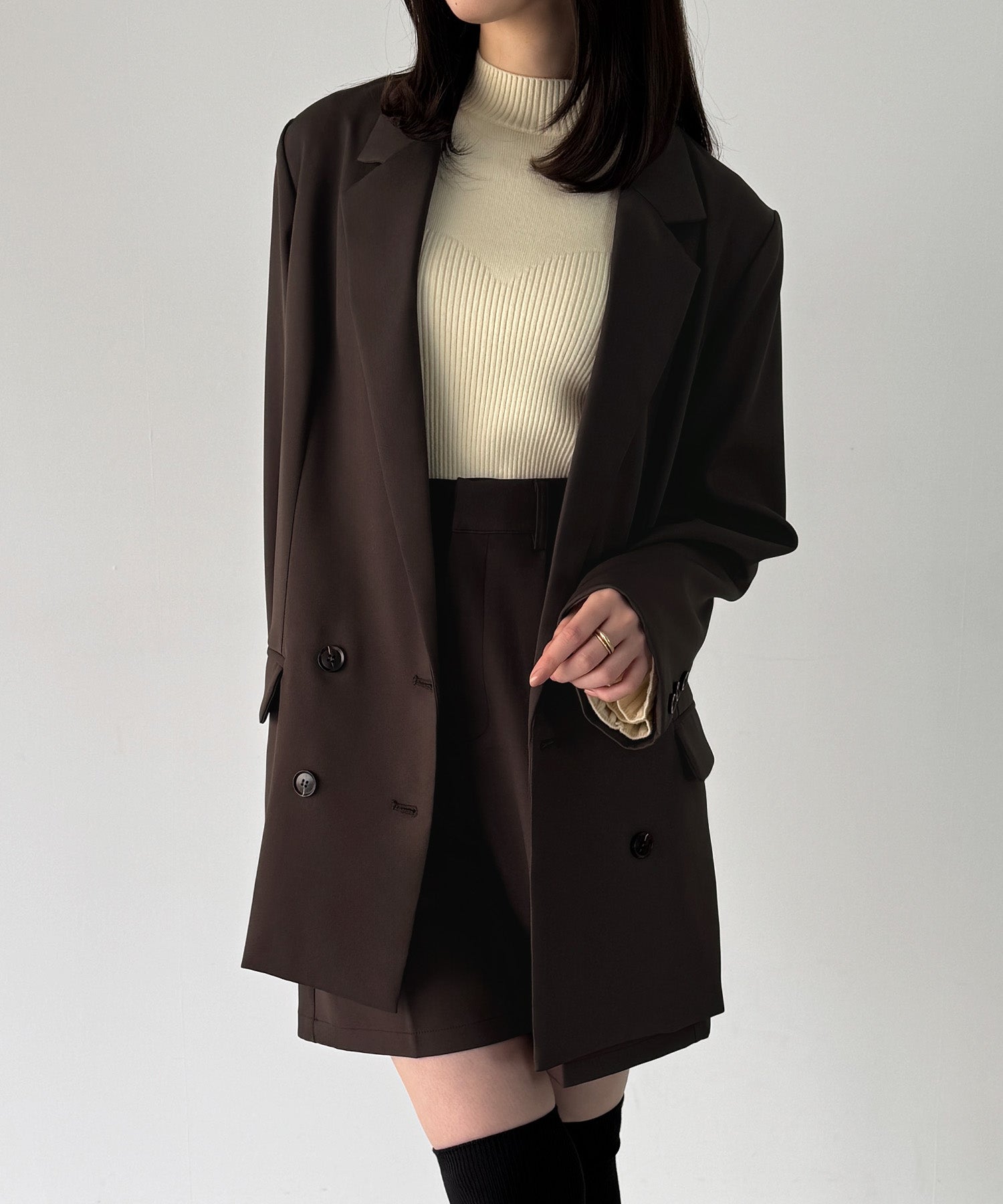 ジュノア JUNOAH バックリボンテーラードジャケット＋ショートパンツSET （ダークブラウン） ダークブラウン