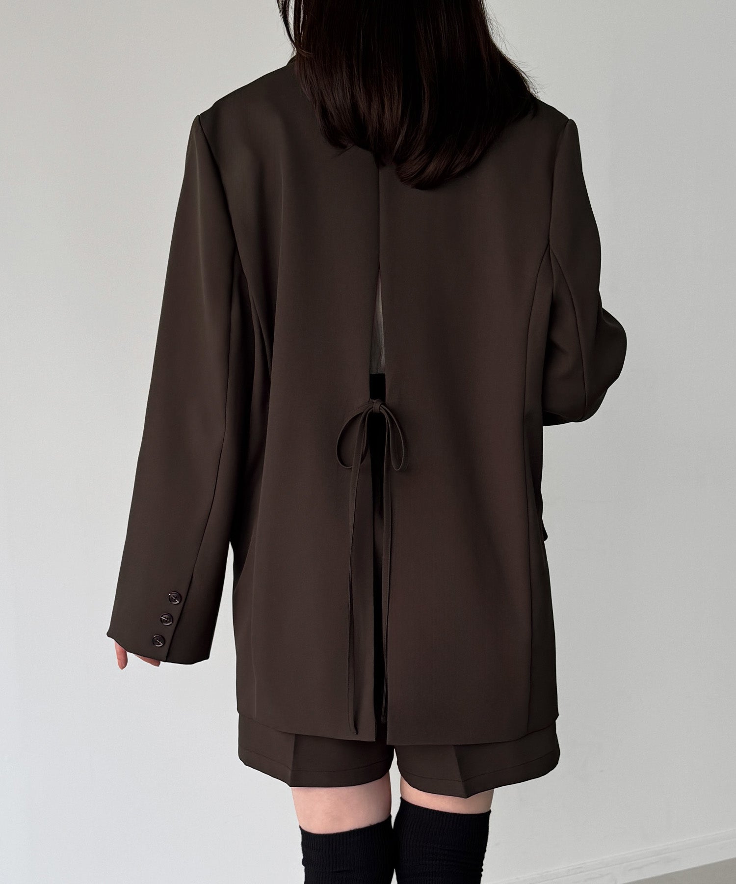 ジュノア JUNOAH バックリボンテーラードジャケット＋ショートパンツSET （ダークブラウン） ダークブラウン