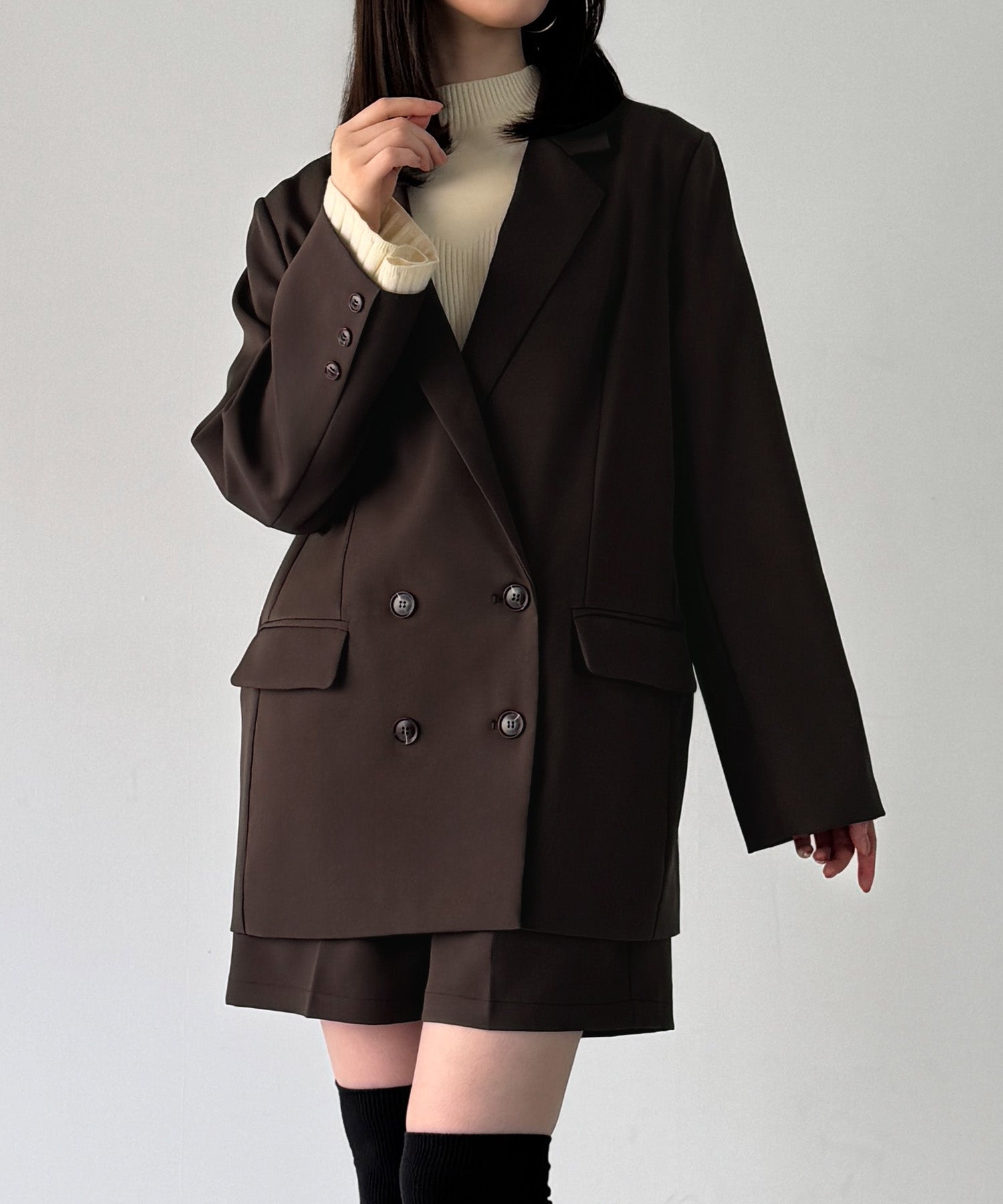 ジュノア JUNOAH バックリボンテーラードジャケット＋ショートパンツSET （ダークブラウン） ダークブラウン