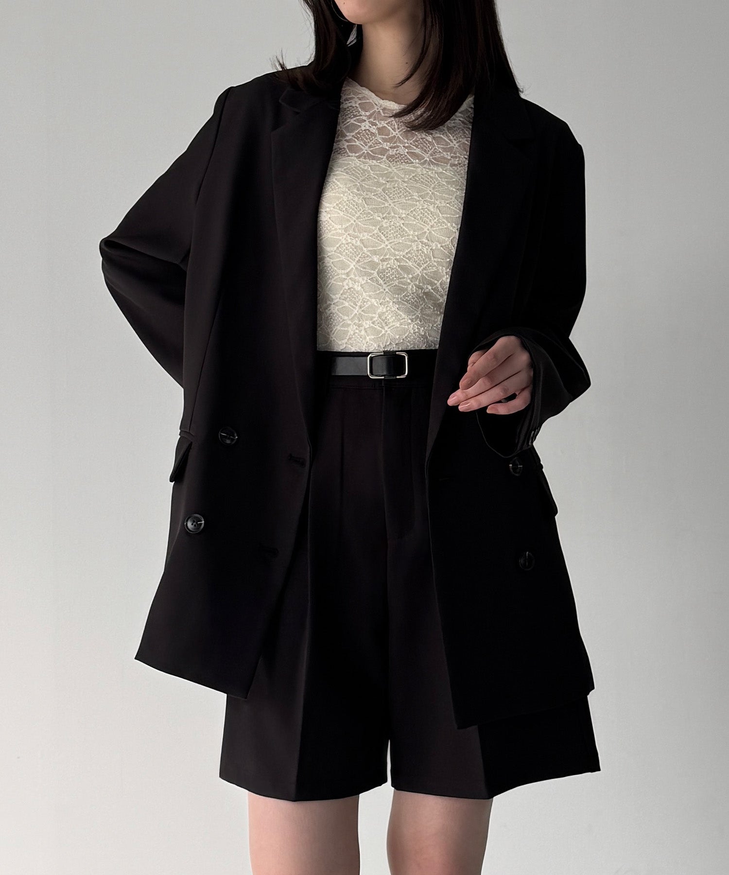 ジュノア JUNOAH バックリボンテーラードジャケット＋ショートパンツSET （ブラック） ブラック