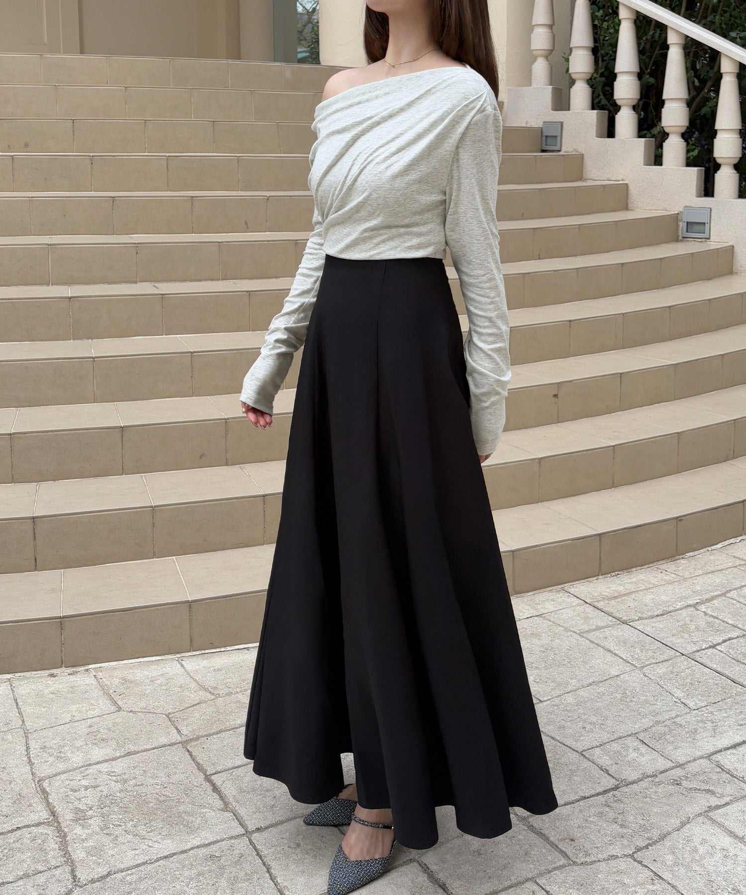 ジュノア JUNOAH バックレースアップドレープドッキングワンピース （杢グレー） 杢グレー