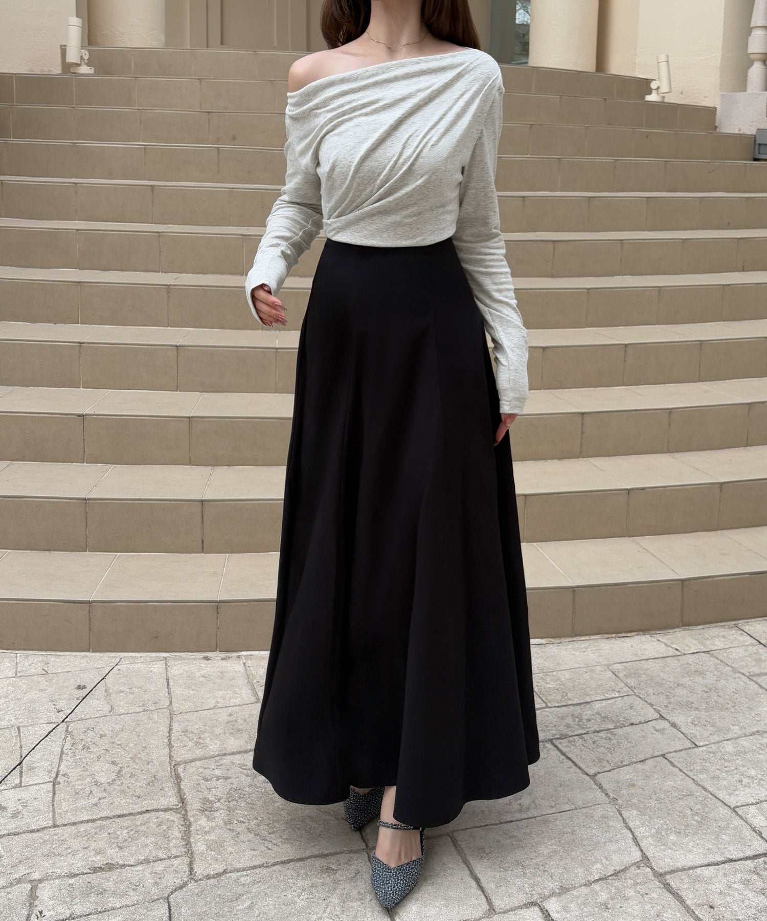 ジュノア JUNOAH バックレースアップドレープドッキングワンピース （杢グレー） 杢グレー