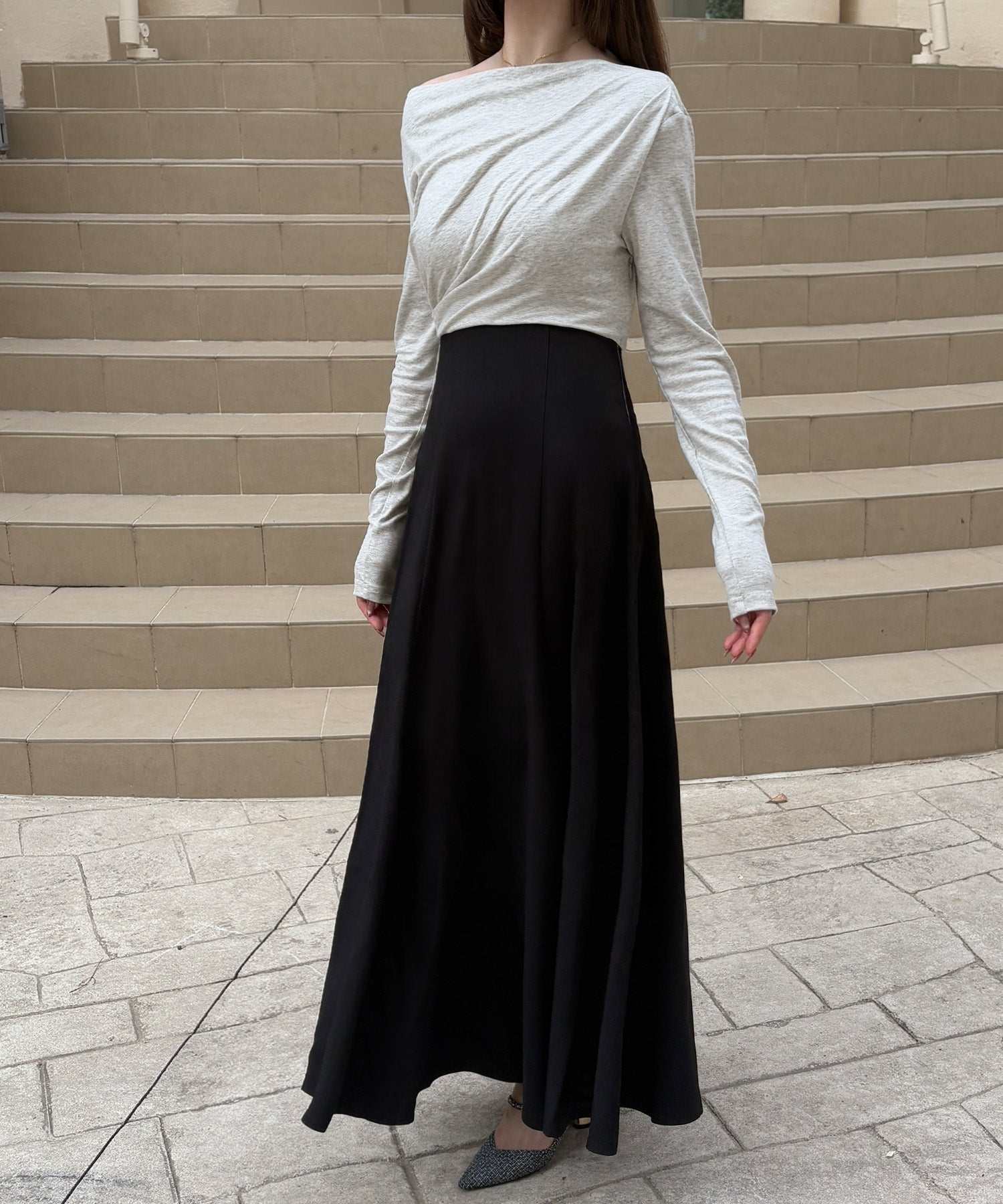 ジュノア JUNOAH バックレースアップドレープドッキングワンピース （杢グレー） 杢グレー