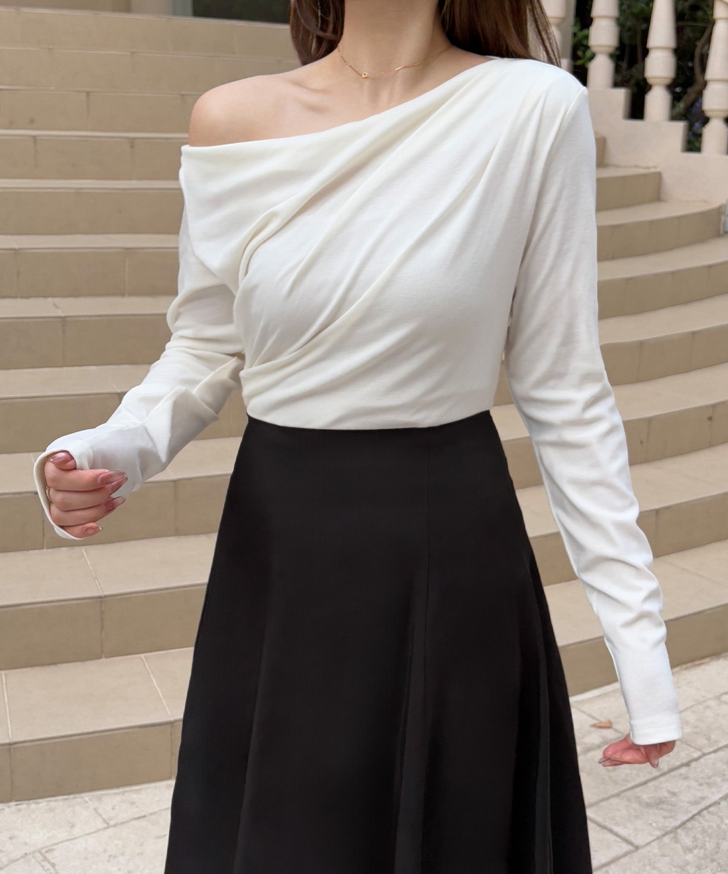 ジュノア JUNOAH バックレースアップドレープドッキングワンピース （ホワイト） ホワイト