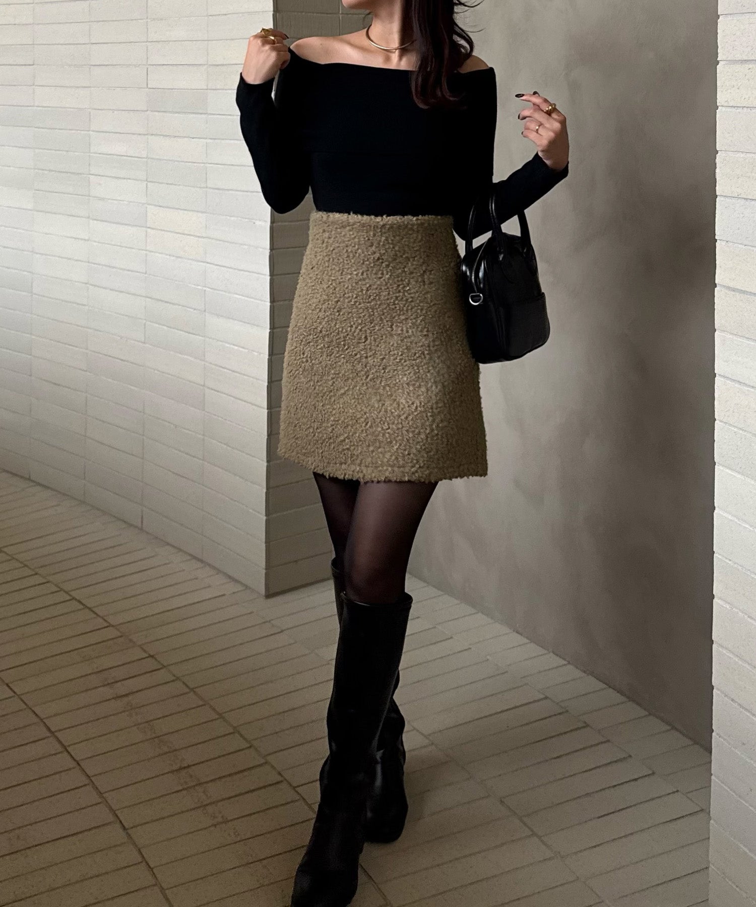 ジュノア JUNOAH ループツイードミニスカート （ダークベージュ） ダークベージュ