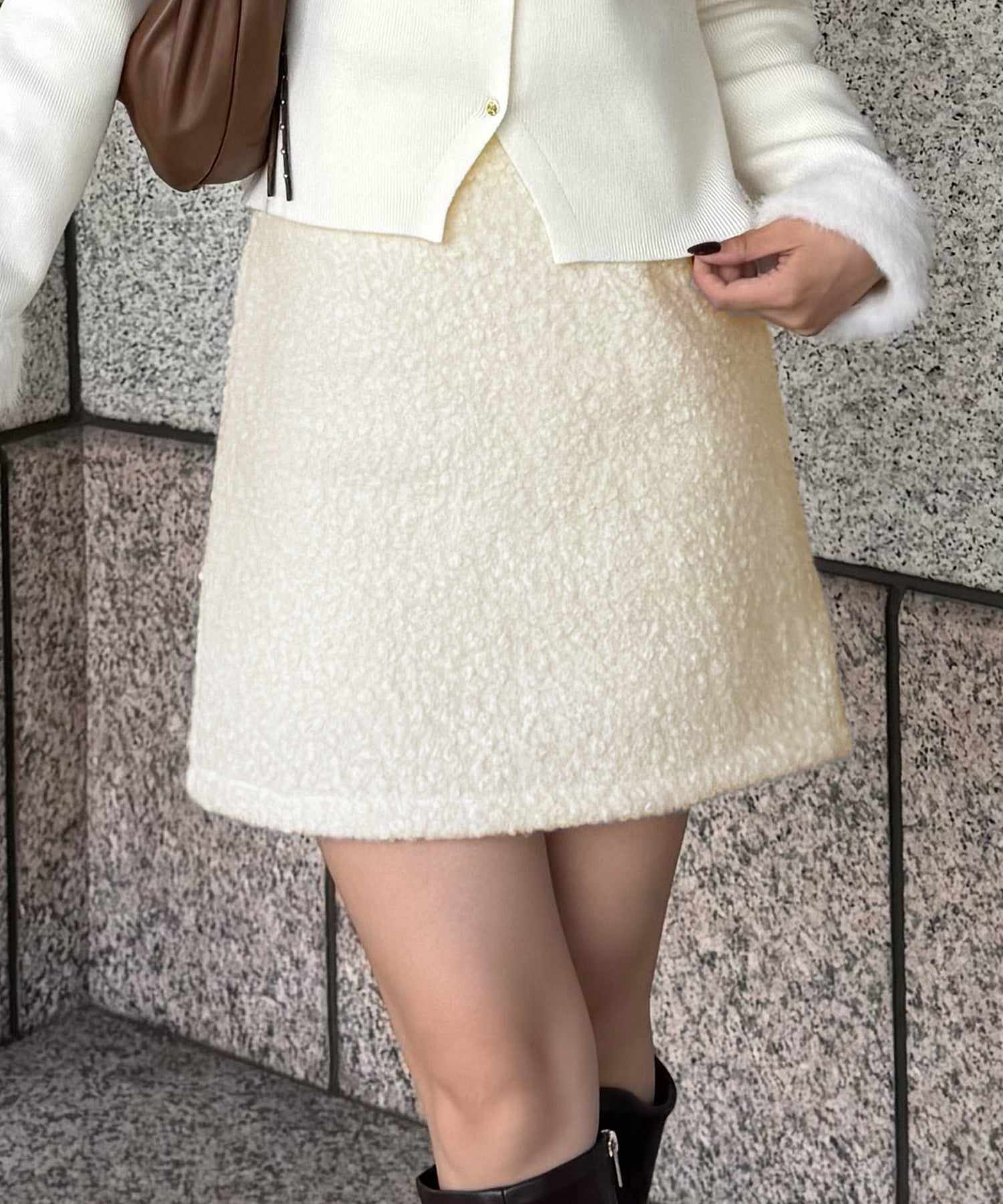 ジュノア JUNOAH ループツイードミニスカート （アイボリー） アイボリー
