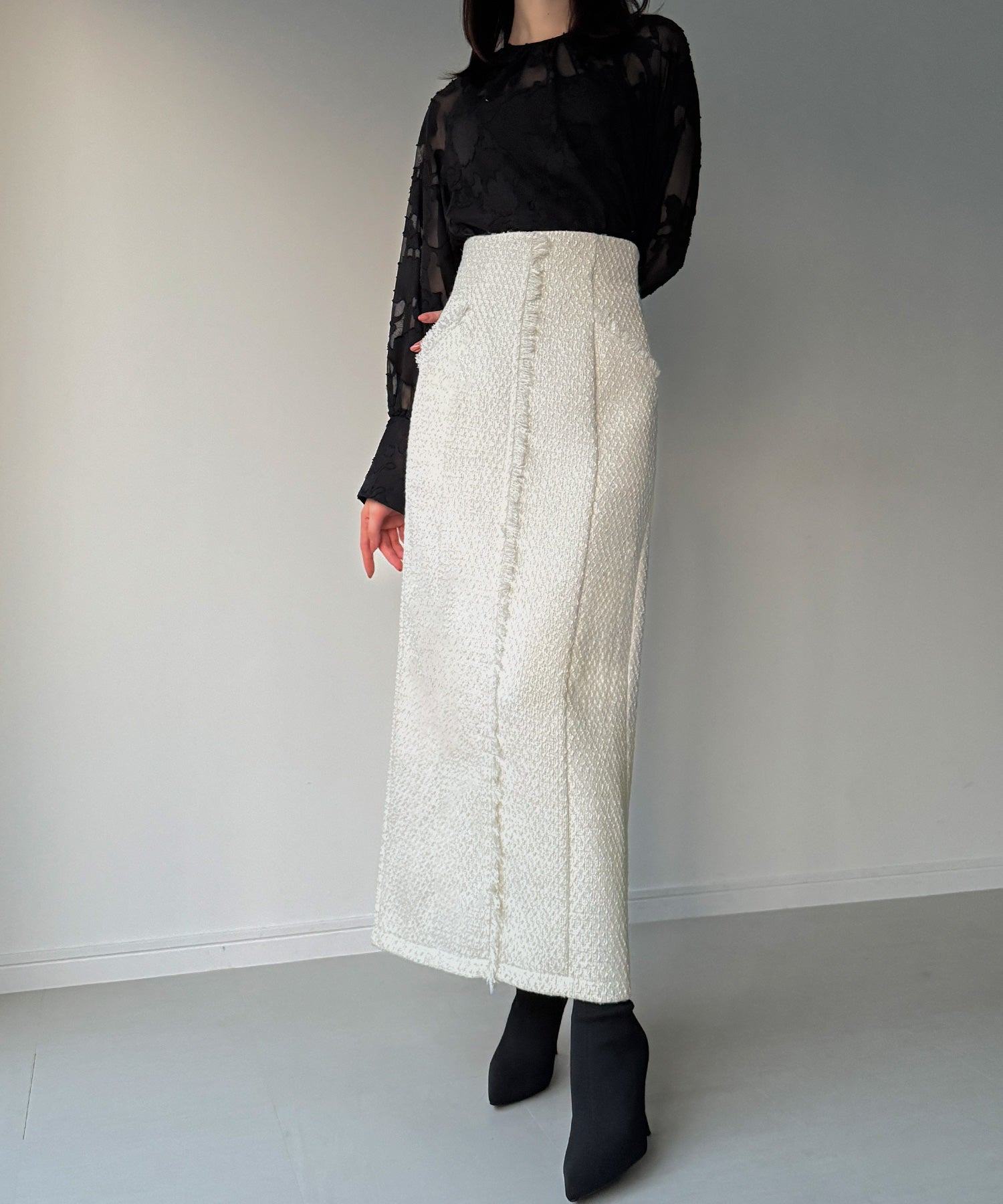 ジュノア JUNOAH ツイードバックレースアップIラインスカート （アイボリー） アイボリー