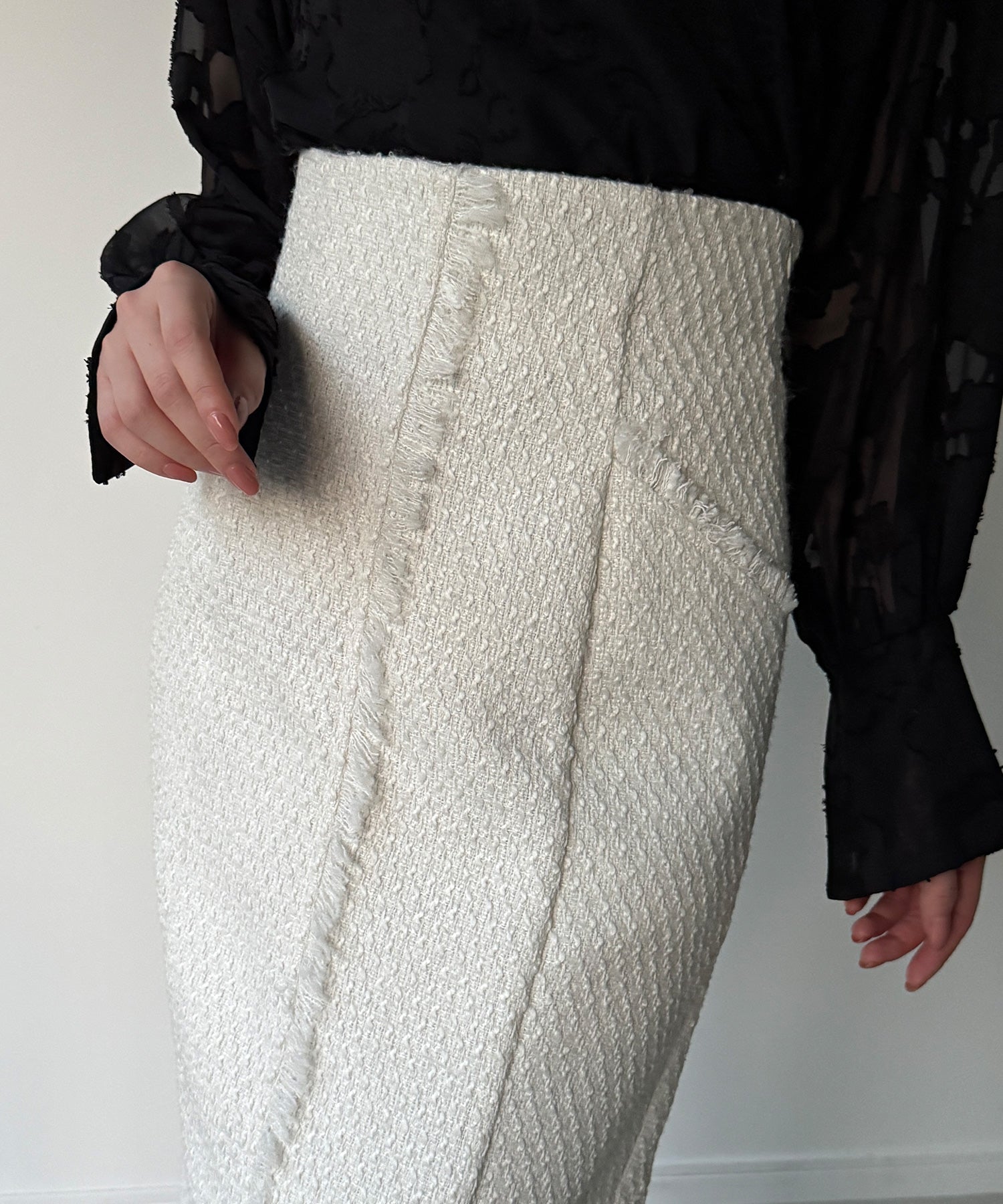 ジュノア JUNOAH ツイードバックレースアップIラインスカート （アイボリー） アイボリー