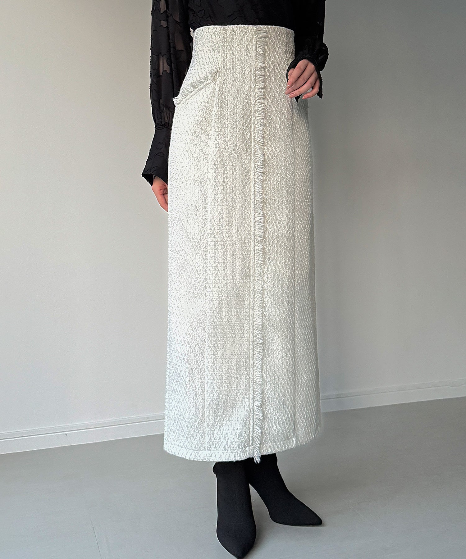 ジュノア JUNOAH ツイードバックレースアップIラインスカート （アイボリー） アイボリー