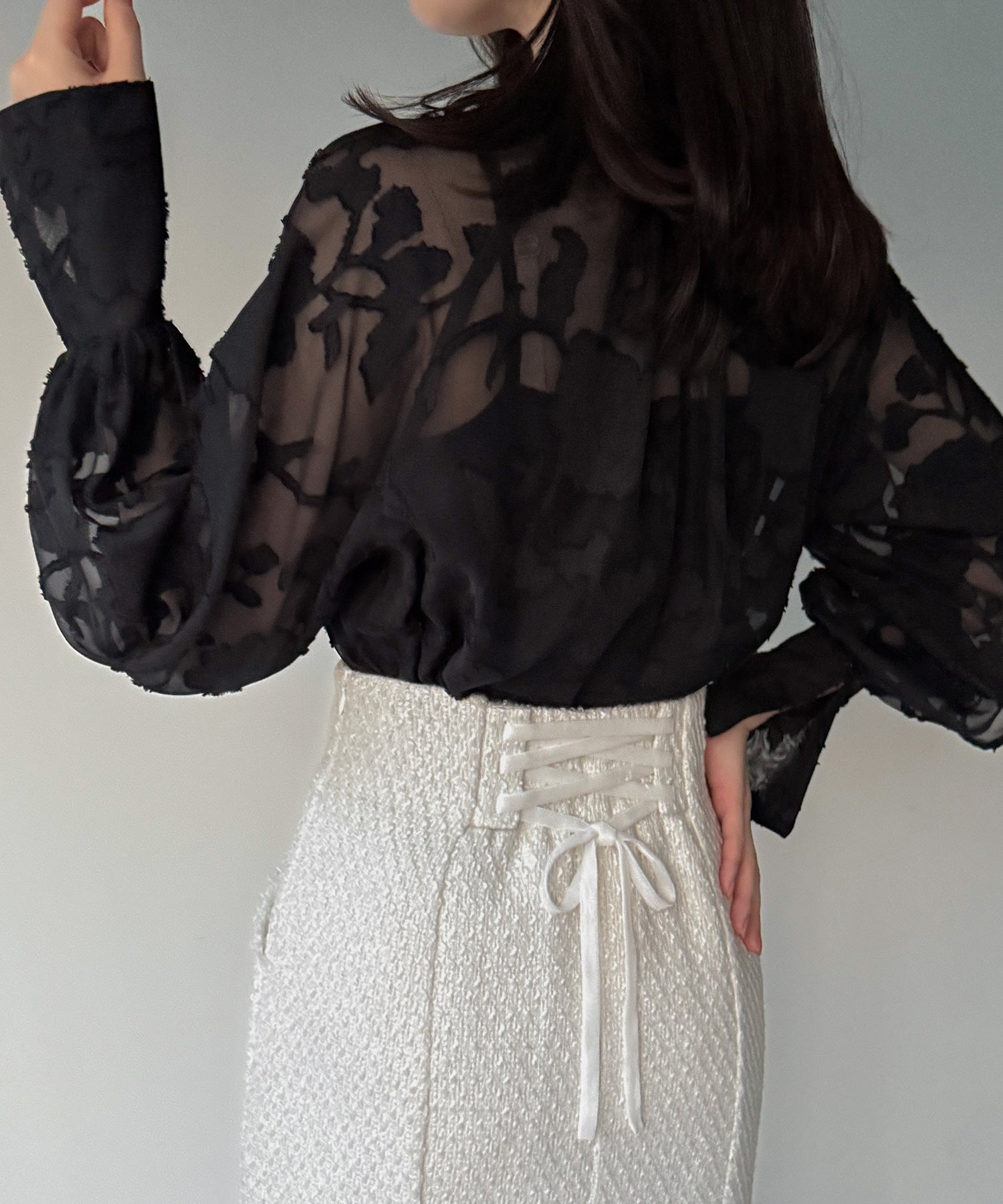 ジュノア JUNOAH ツイードバックレースアップIラインスカート （アイボリー） アイボリー