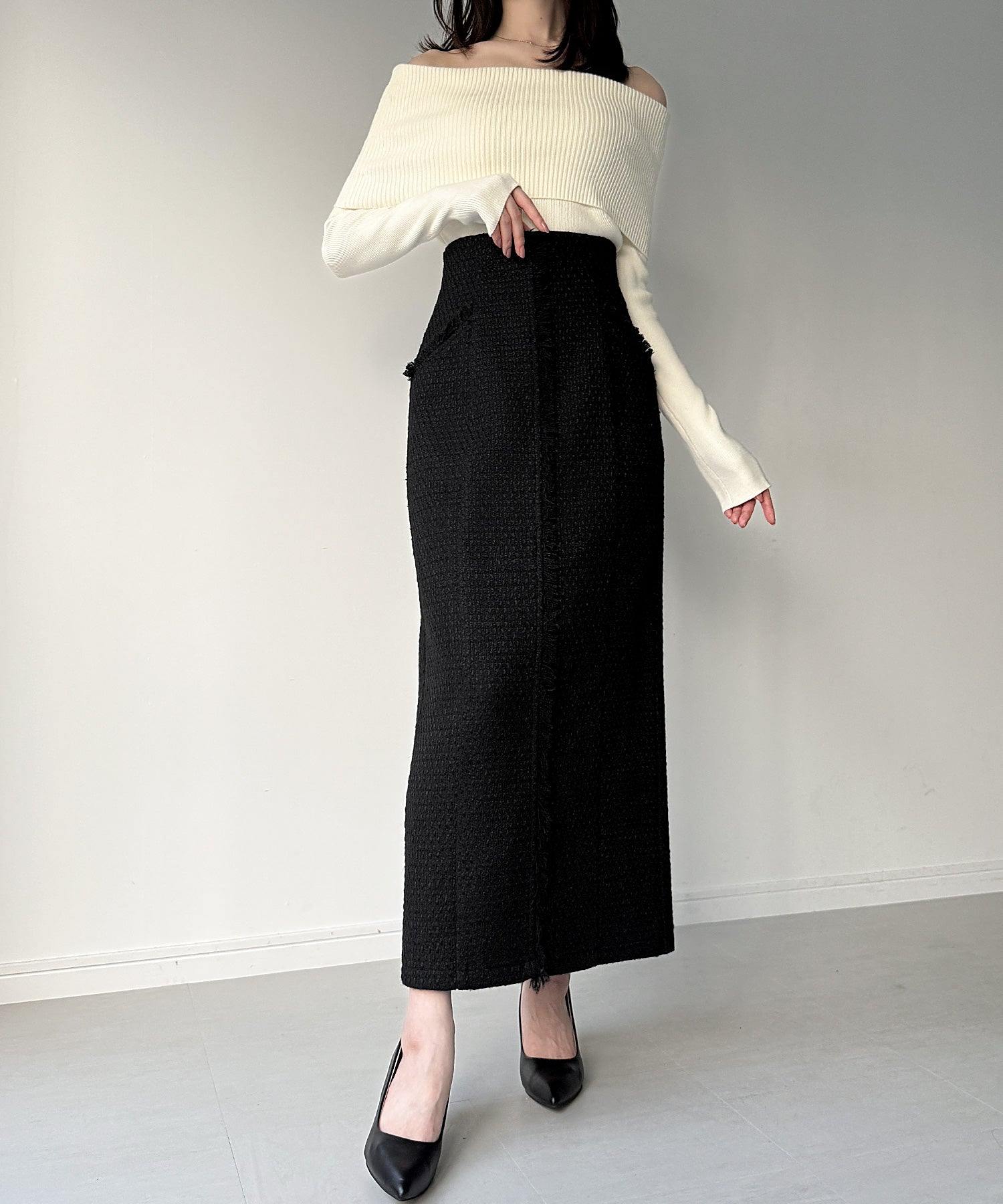 ジュノア JUNOAH ツイードバックレースアップIラインスカート （ブラック） ブラック