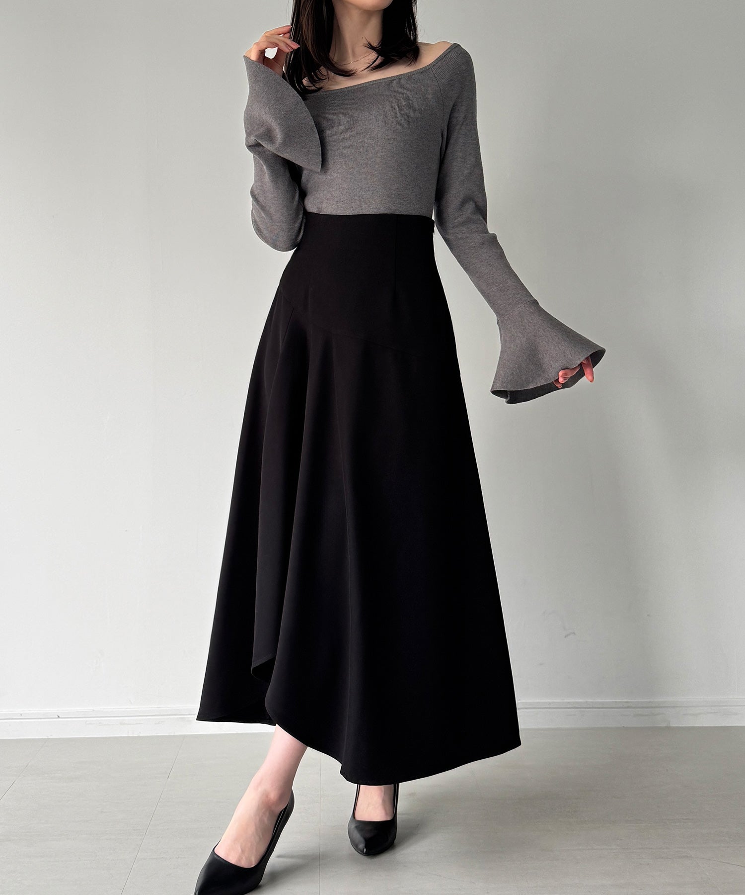 ジュノア JUNOAH ラッフルレースアップスカート(裏地なし) （ブラック） ブラック