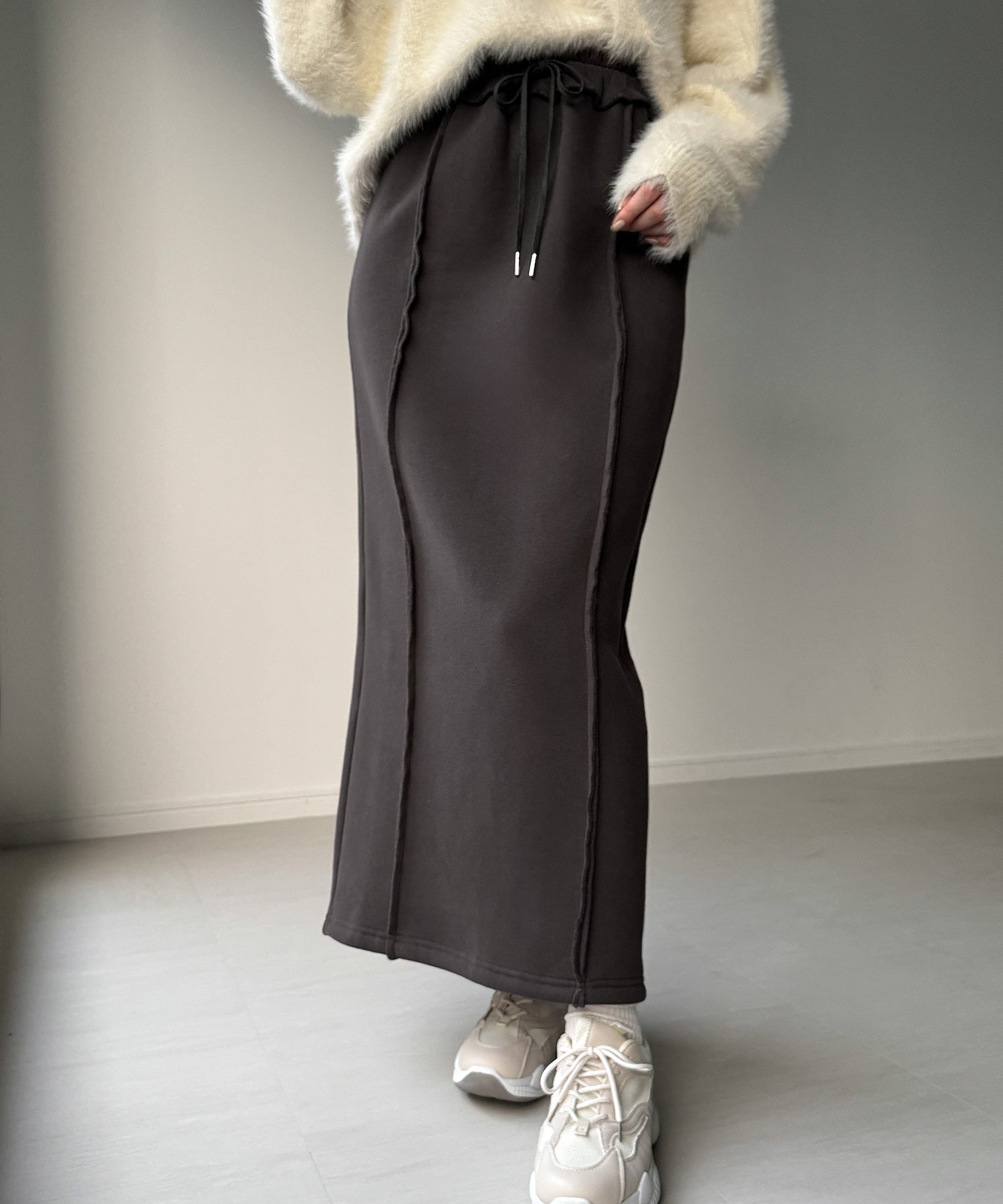 ジュノア JUNOAH 裏起毛フロントラインスウェットスカート （チャコール） チャコール