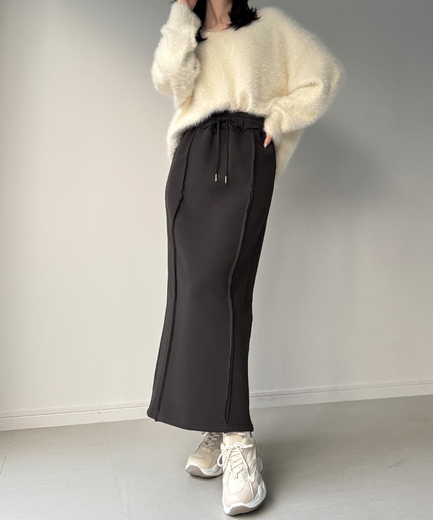 ジュノア JUNOAH 裏起毛フロントラインスウェットスカート （チャコール） チャコール