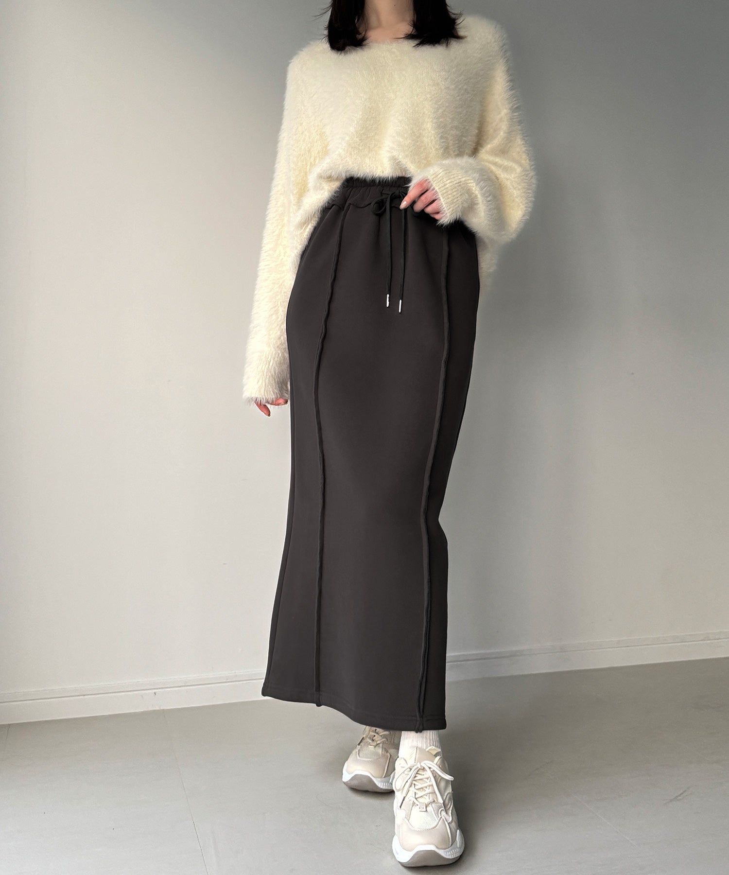 ジュノア JUNOAH 裏起毛フロントラインスウェットスカート （チャコール） チャコール