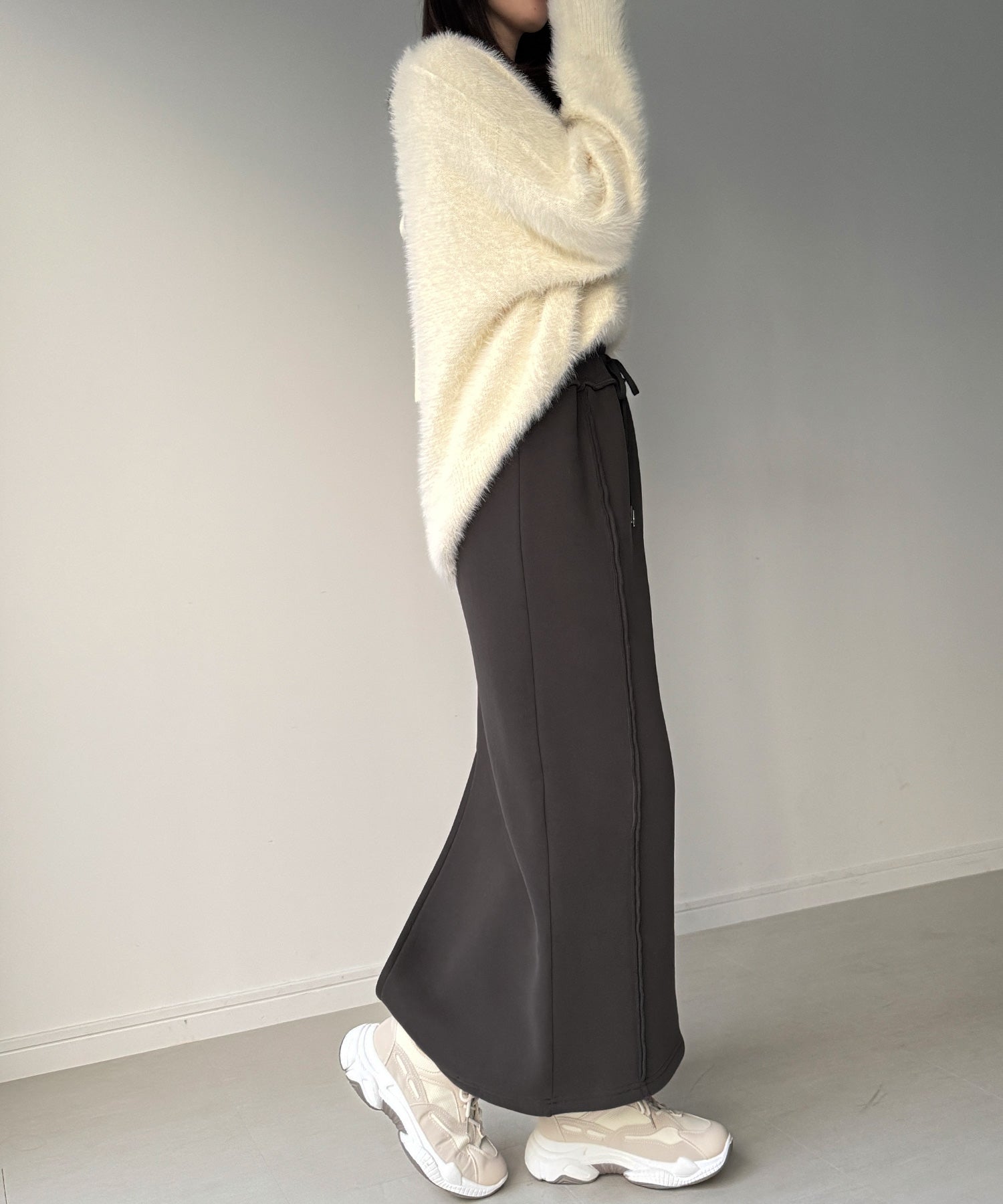 ジュノア JUNOAH 裏起毛フロントラインスウェットスカート （チャコール） チャコール