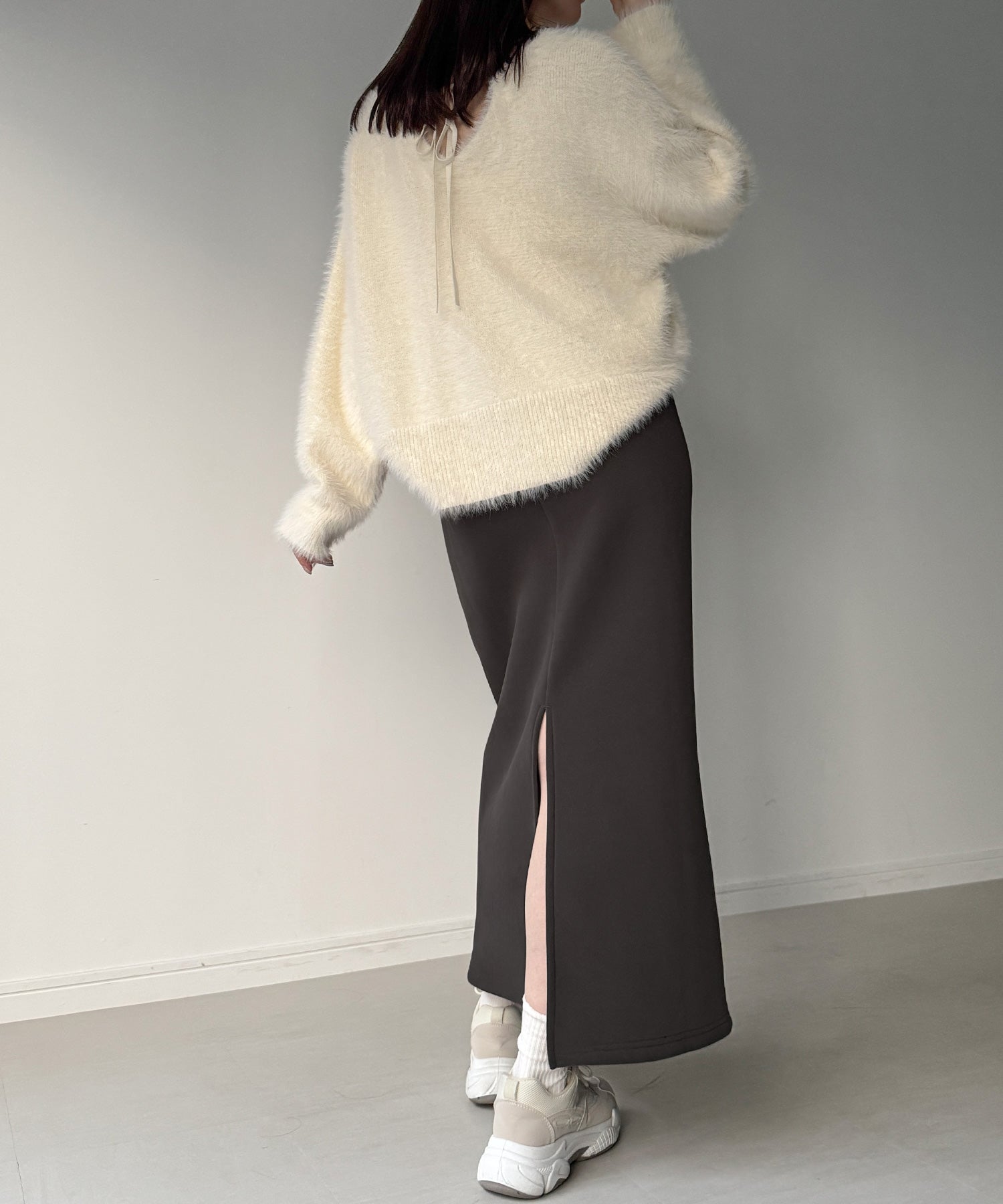 ジュノア JUNOAH 裏起毛フロントラインスウェットスカート （チャコール） チャコール