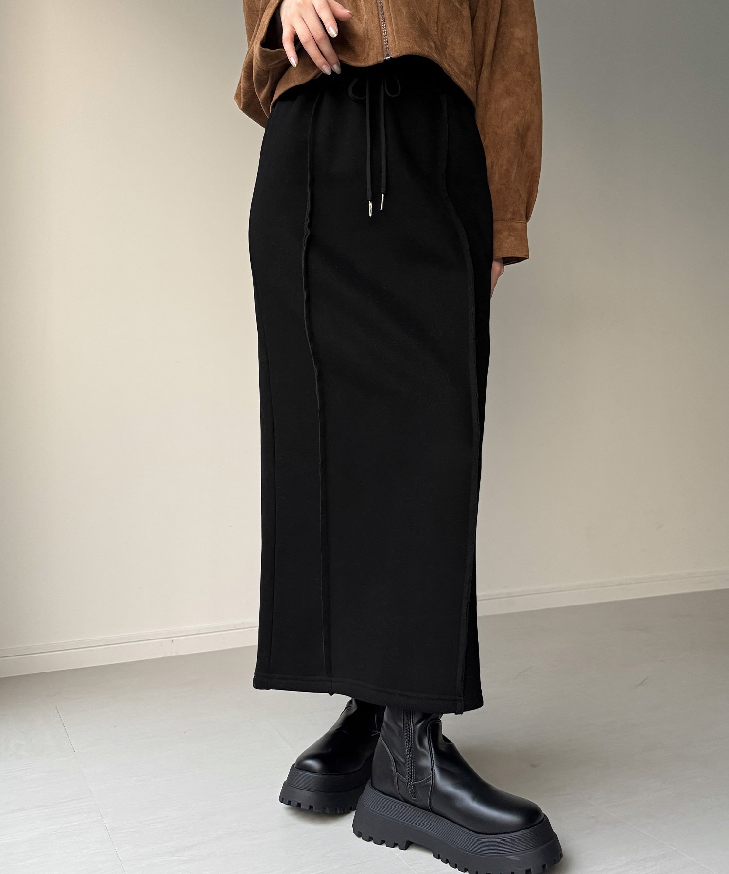 ジュノア JUNOAH 裏起毛フロントラインスウェットスカート （ブラック） ブラック