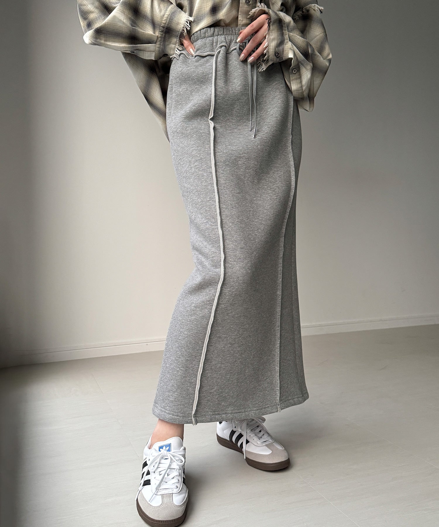 ジュノア JUNOAH 裏起毛フロントラインスウェットスカート （杢グレー） 杢グレー