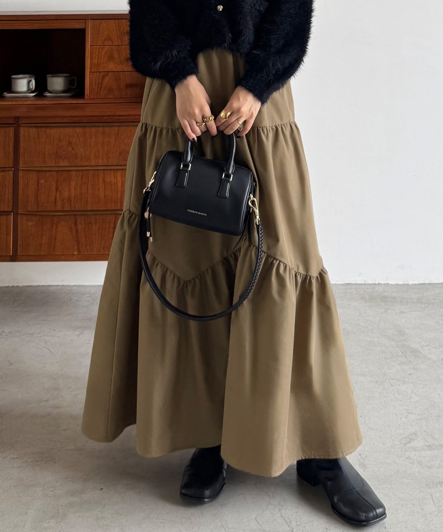 ジュノア JUNOAH バイアス切替ティアードスカート （モカ） モカ