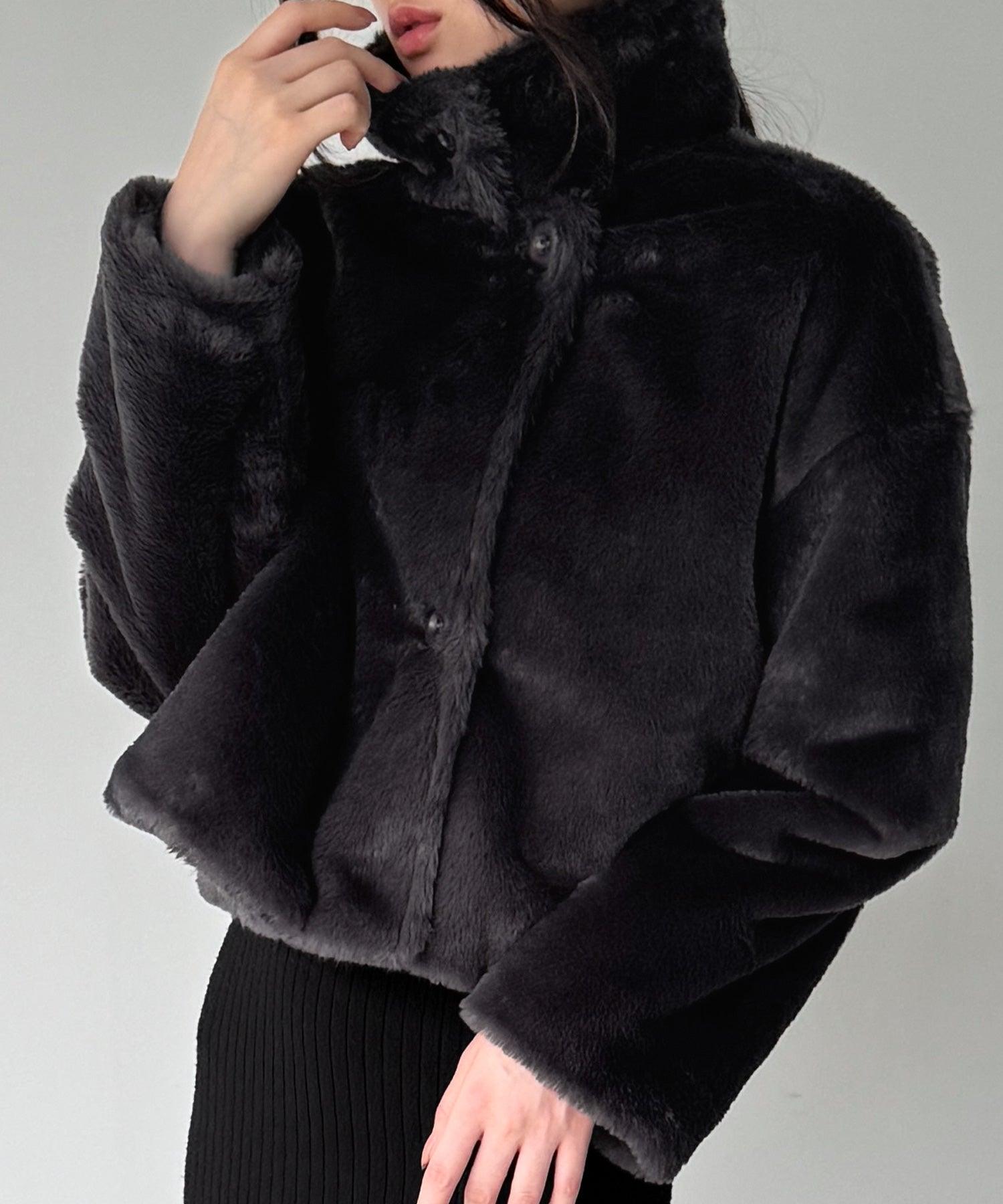 ジュノア JUNOAH 2wayカラーショート中綿フェイクファージャケット （チャコール） チャコール