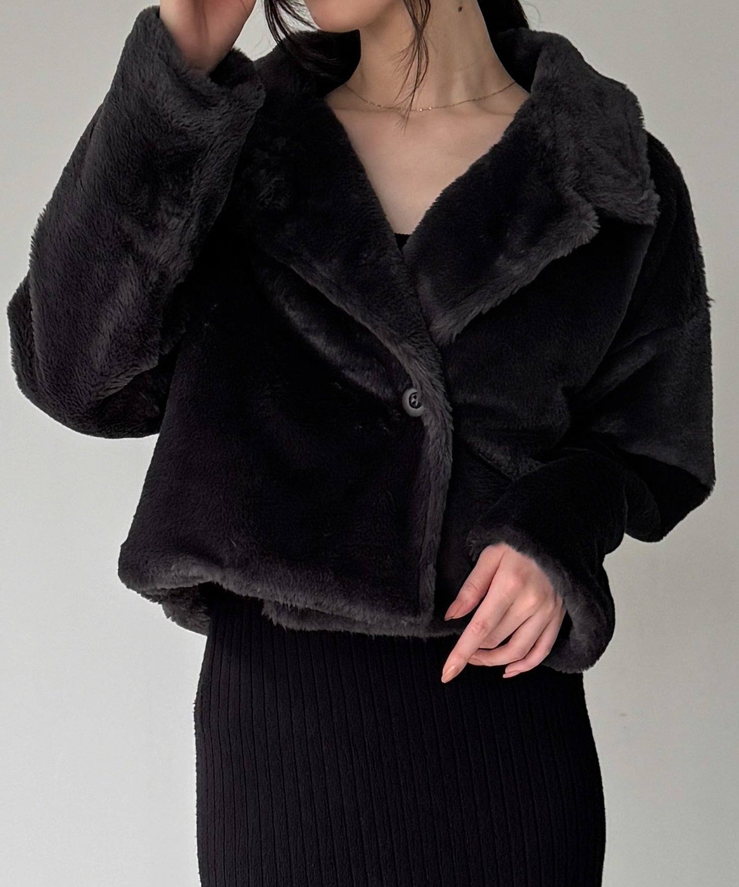 ジュノア JUNOAH 2wayカラーショート中綿フェイクファージャケット （チャコール） チャコール