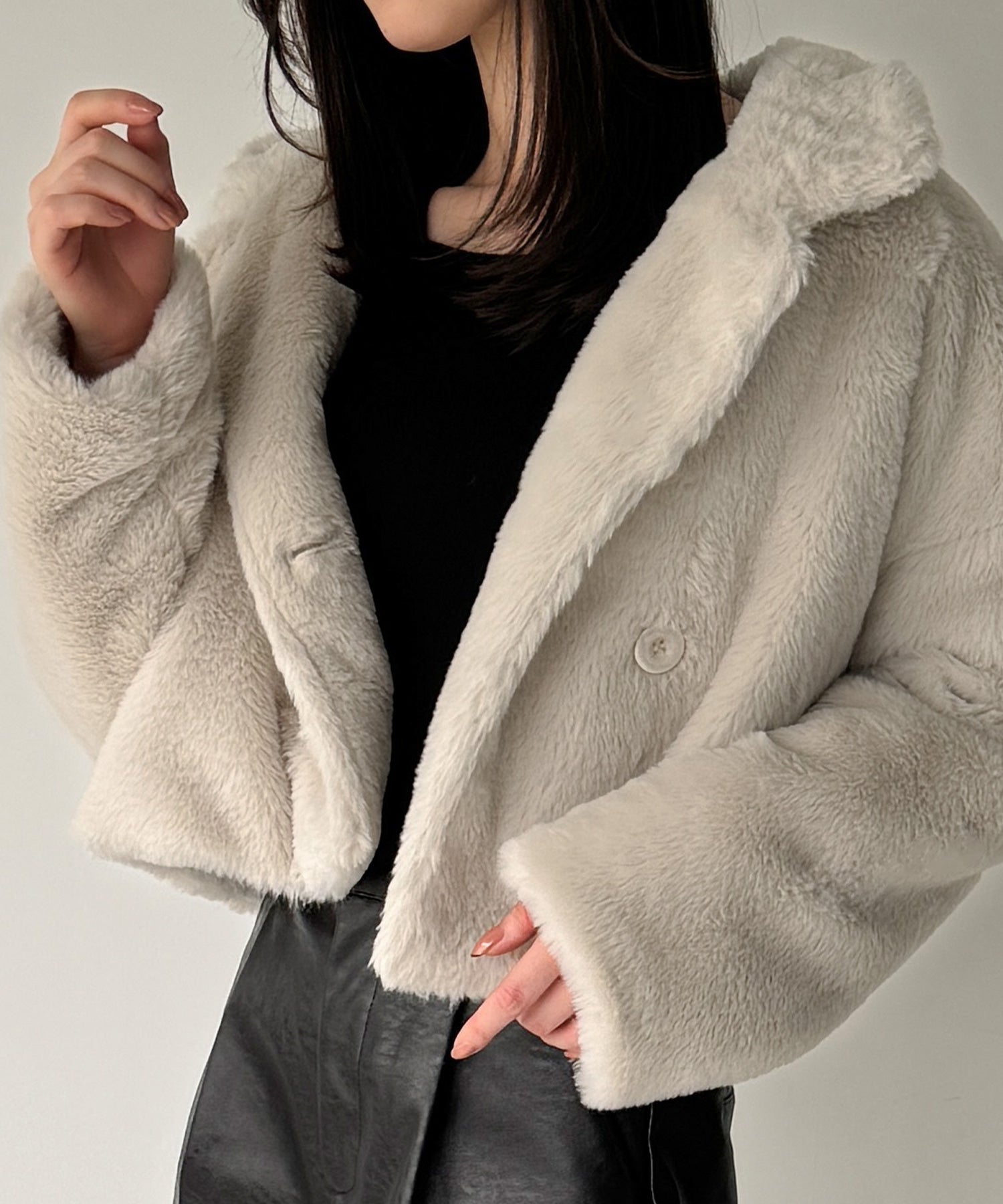 ジュノア JUNOAH 2wayカラーショート中綿フェイクファージャケット （アイボリー） アイボリー