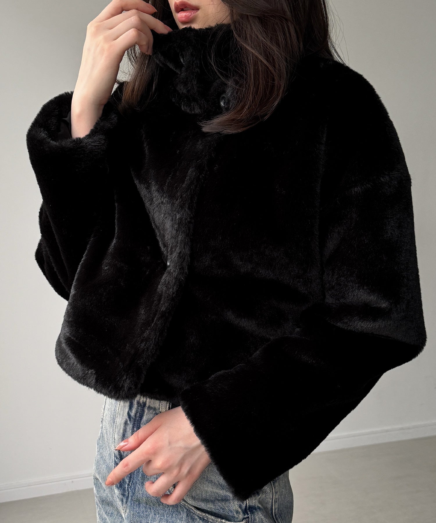 ジュノア JUNOAH 2wayカラーショート中綿フェイクファージャケット （ブラック） ブラック