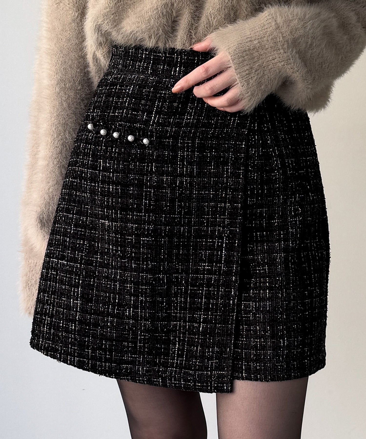 ジュノア JUNOAH ラメツイードラップデザインスカパン （ブラック） ブラック