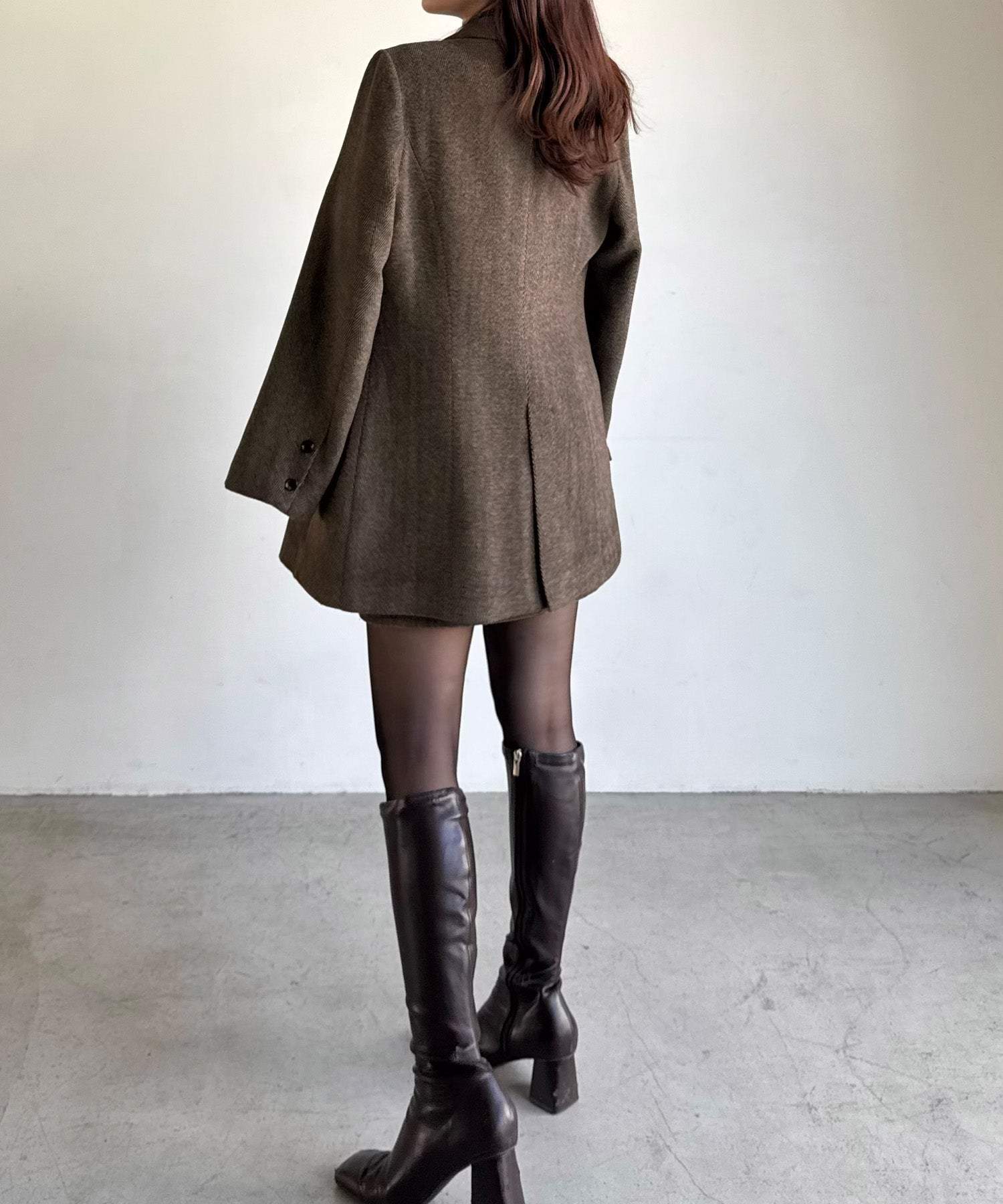 ジュノア JUNOAH ジャケット+スリットミニスカートset （ダークブラウン） ダークブラウン