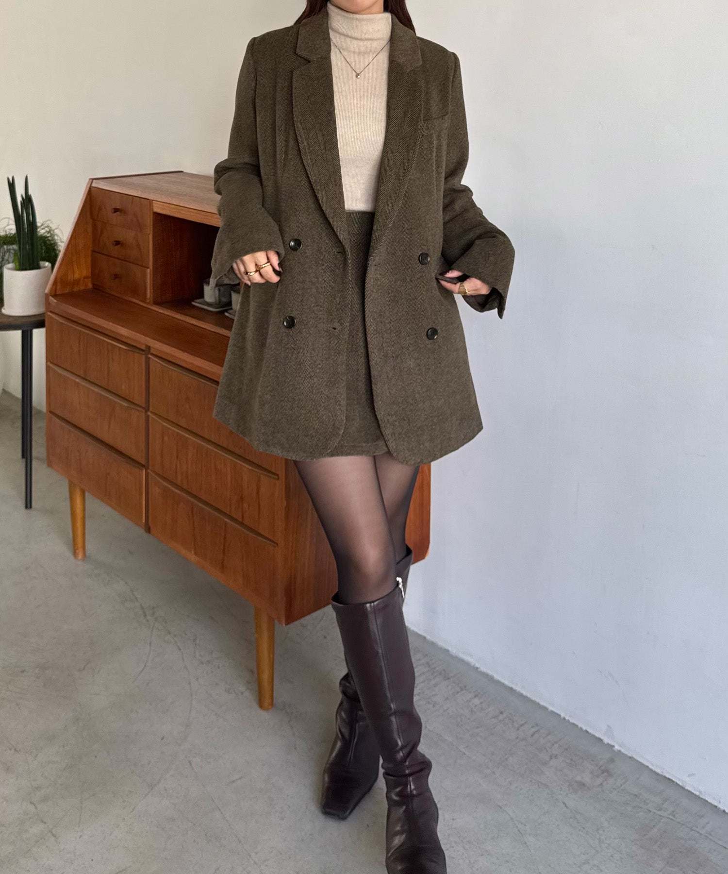 ジュノア JUNOAH ジャケット+スリットミニスカートset （ダークブラウン） ダークブラウン