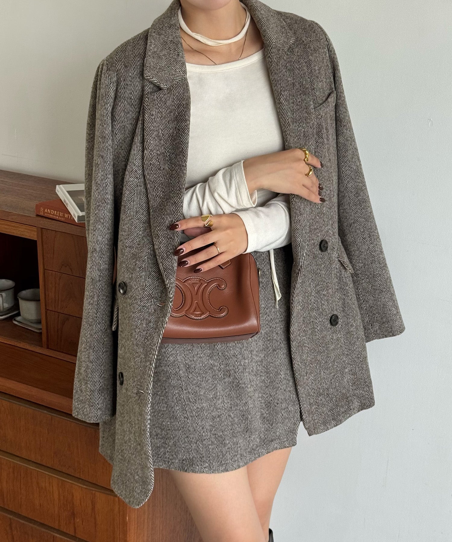 ジュノア JUNOAH ジャケット+スリットミニスカートset （ライトブラウン） ライトブラウン