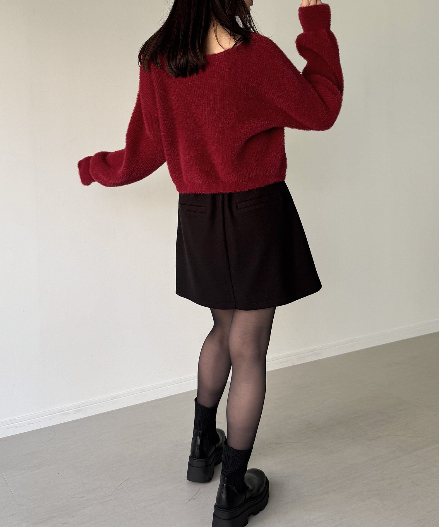 ジュノア JUNOAH 2wayベロアリボンシャギーニットカーディガン （レッド） レッド