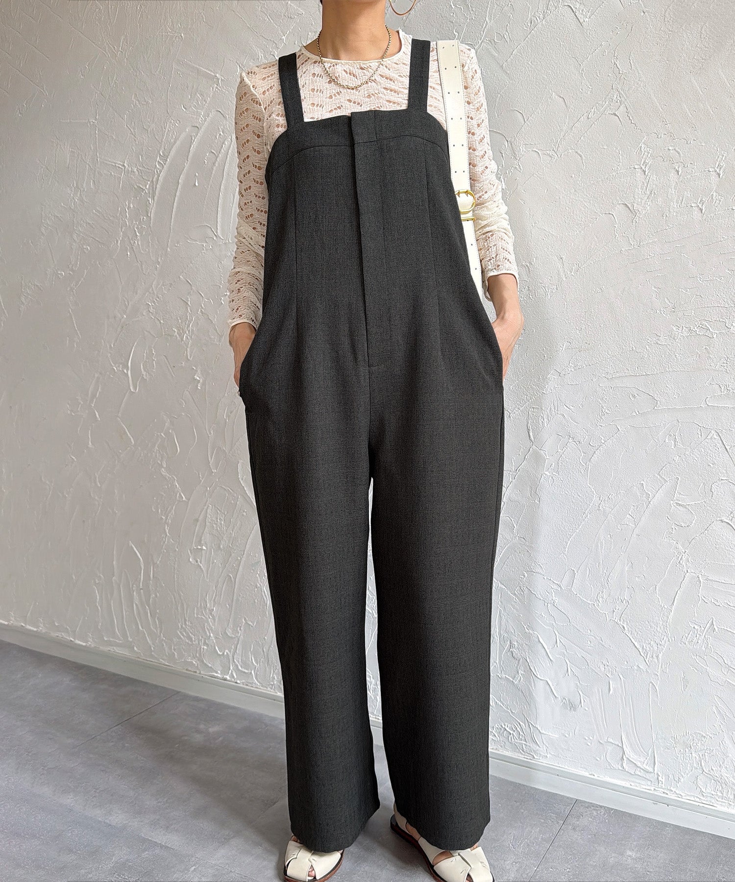 ジュノア JUNOAH ツイードサロペット （チャコール） チャコール