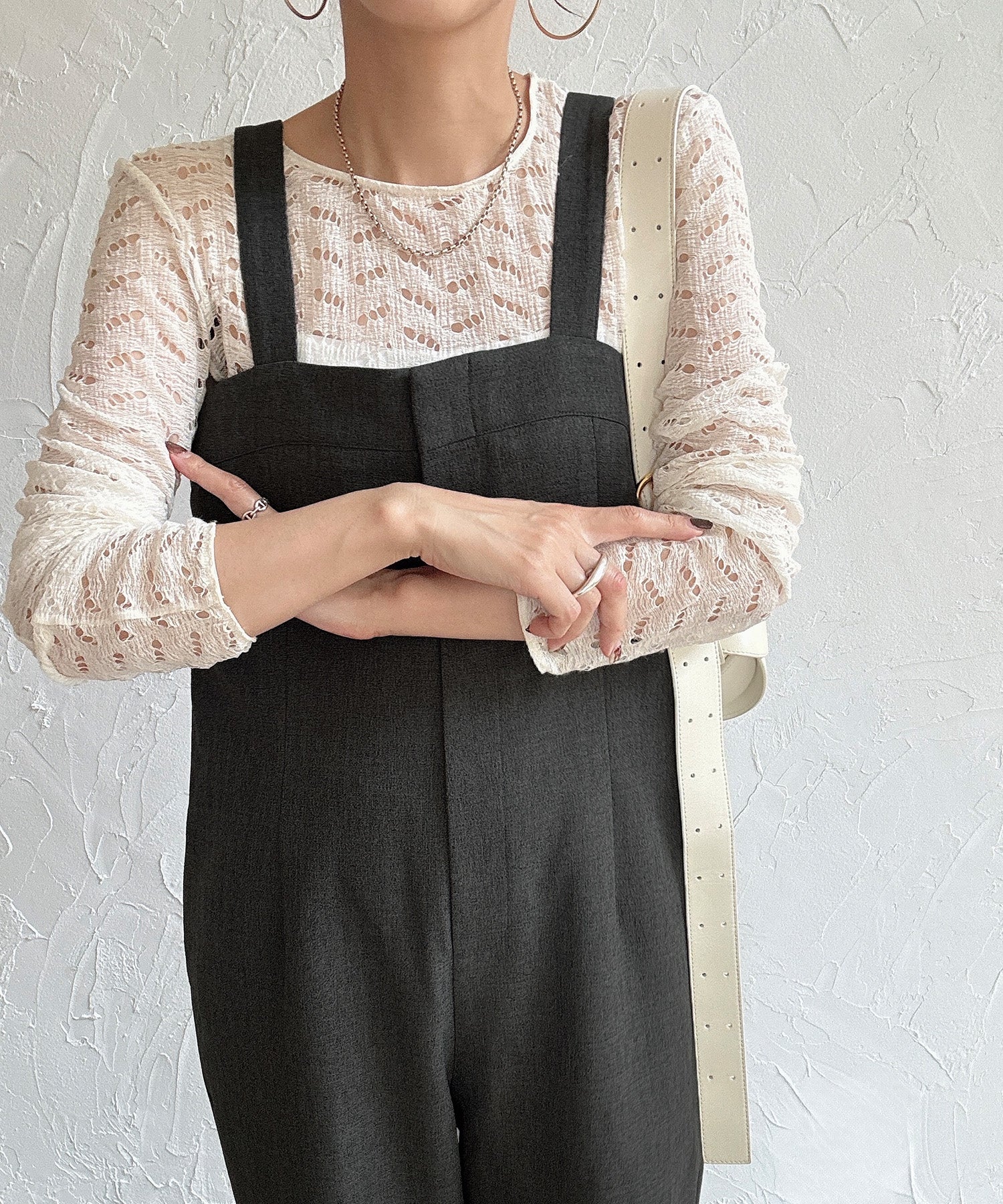 ジュノア JUNOAH ツイードサロペット （チャコール） チャコール