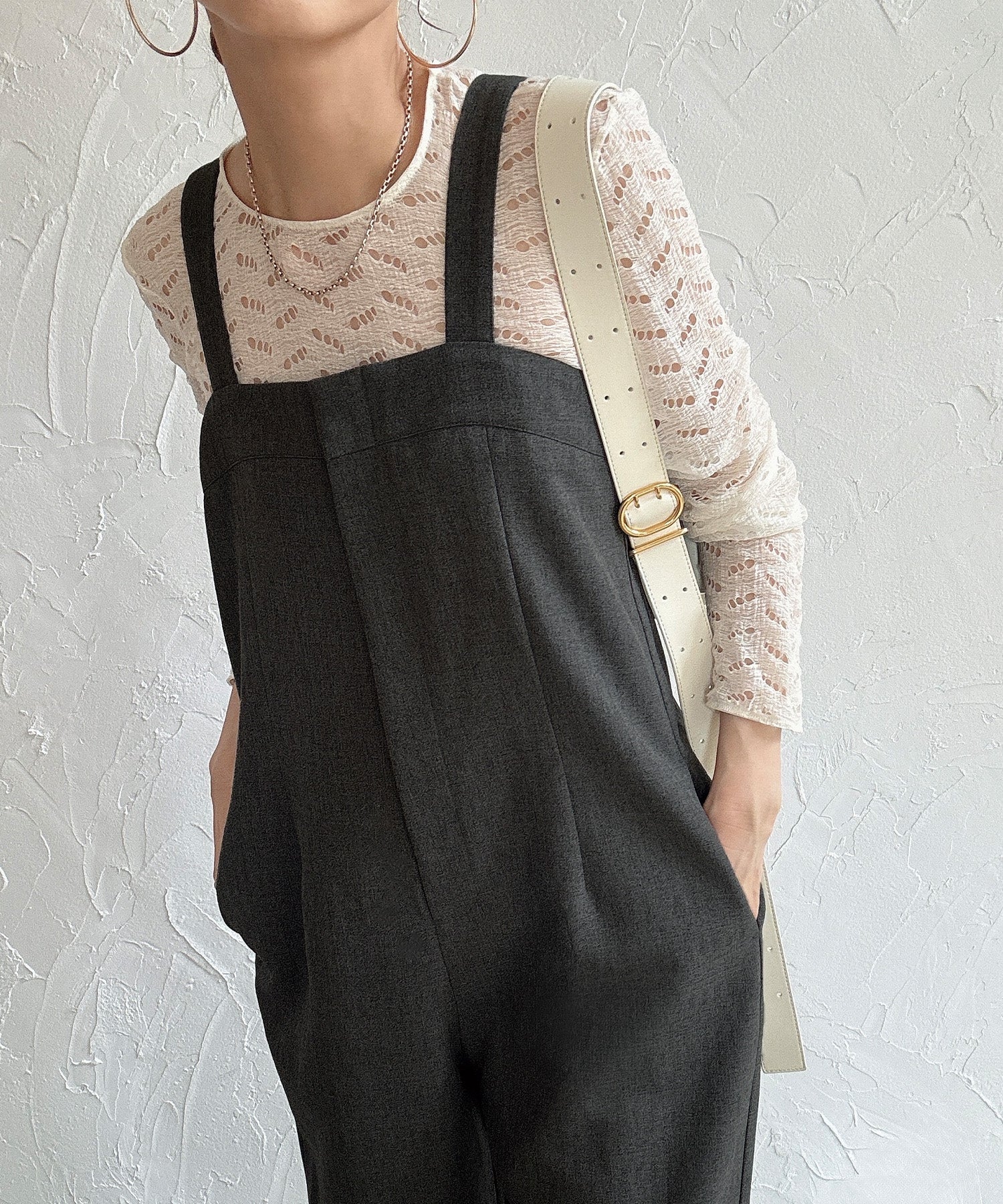 ジュノア JUNOAH ツイードサロペット （チャコール） チャコール